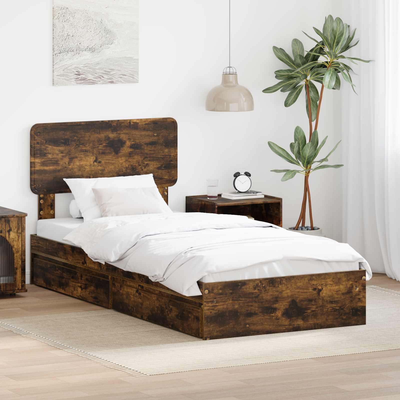 Krevet s od storage s uzglavljem Dimljeni hrast 90 x 190 cm