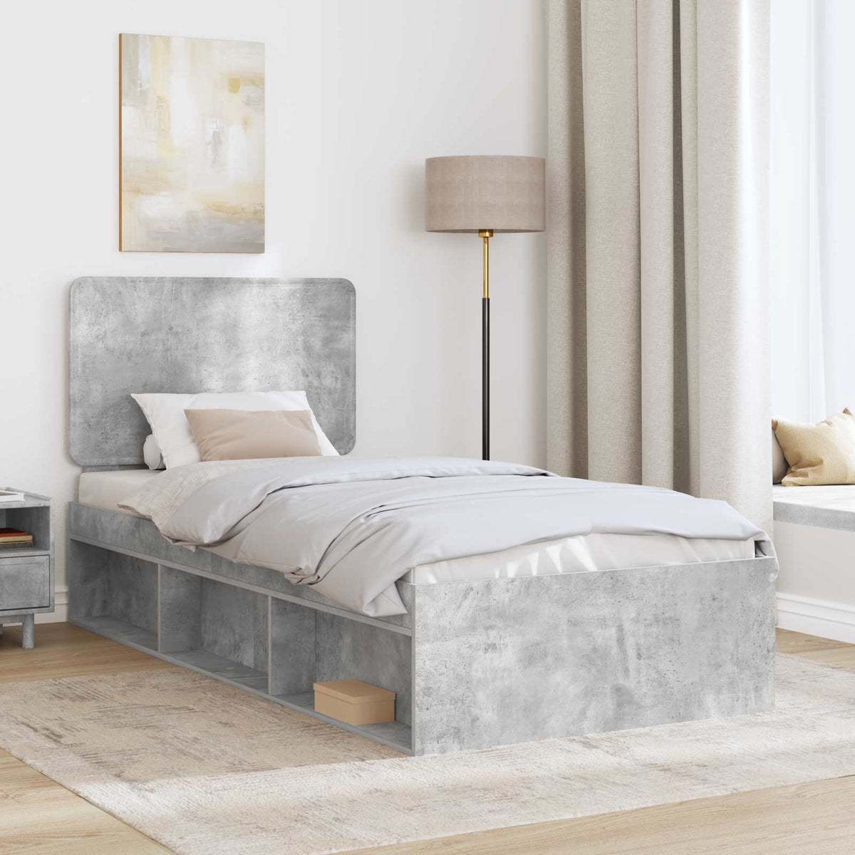Krevetna konstrukcija s uzglavljem Betonska siva 90 x 190 cm