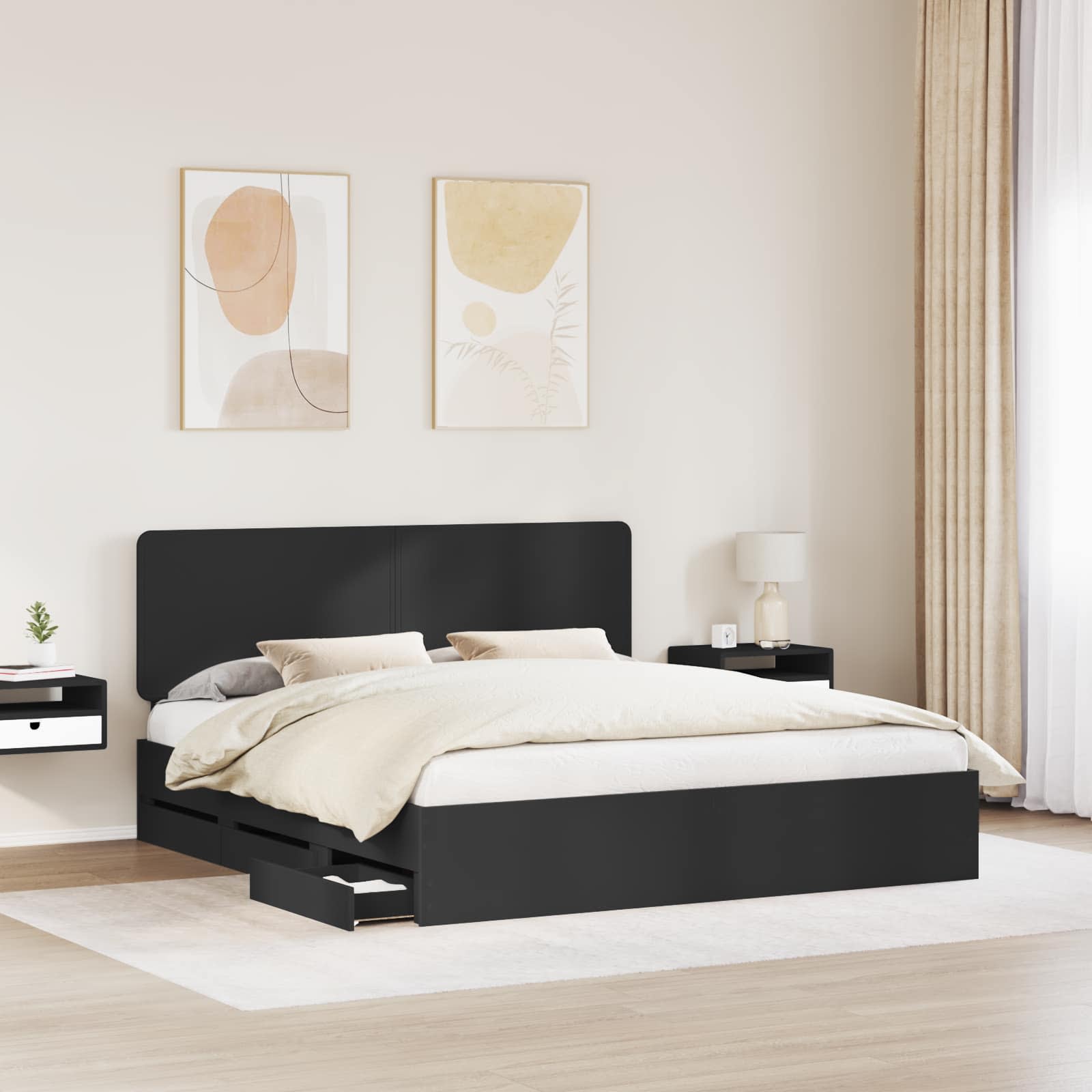 Krevetna konstrukcija Crna 200 x 200 cm Inženjersko Drvo