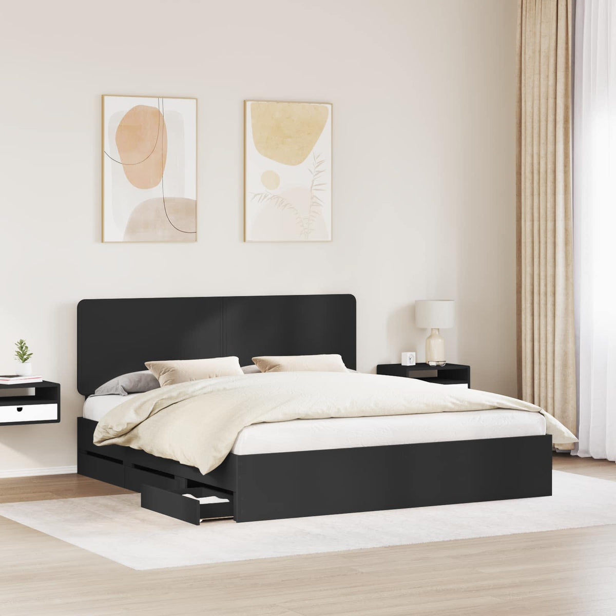 Krevetna konstrukcija Crna 180 x 200 cm Inženjersko Drvo