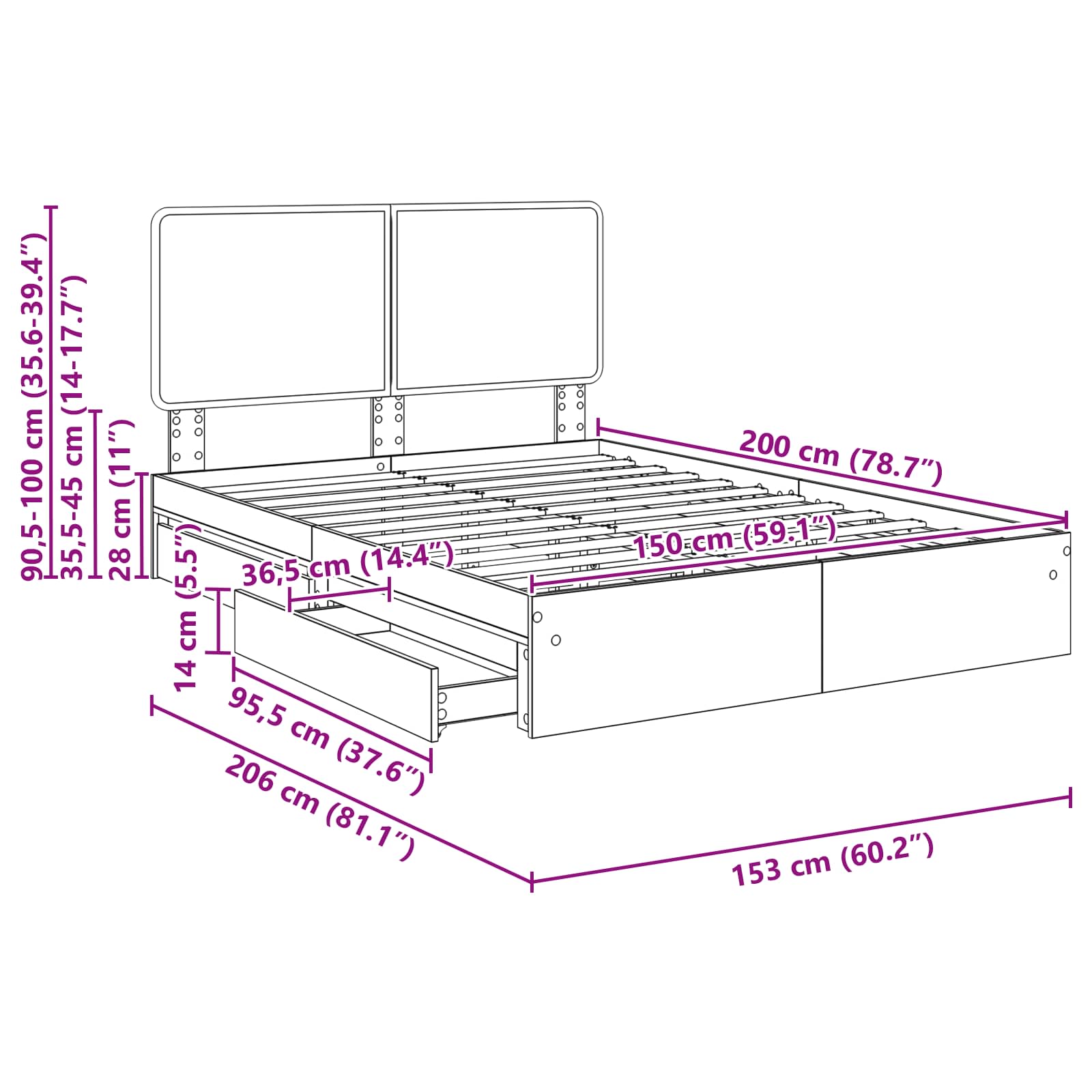 Krevet s od storage Sonoma hrast 150 x 200 cm Konstruirano drvo