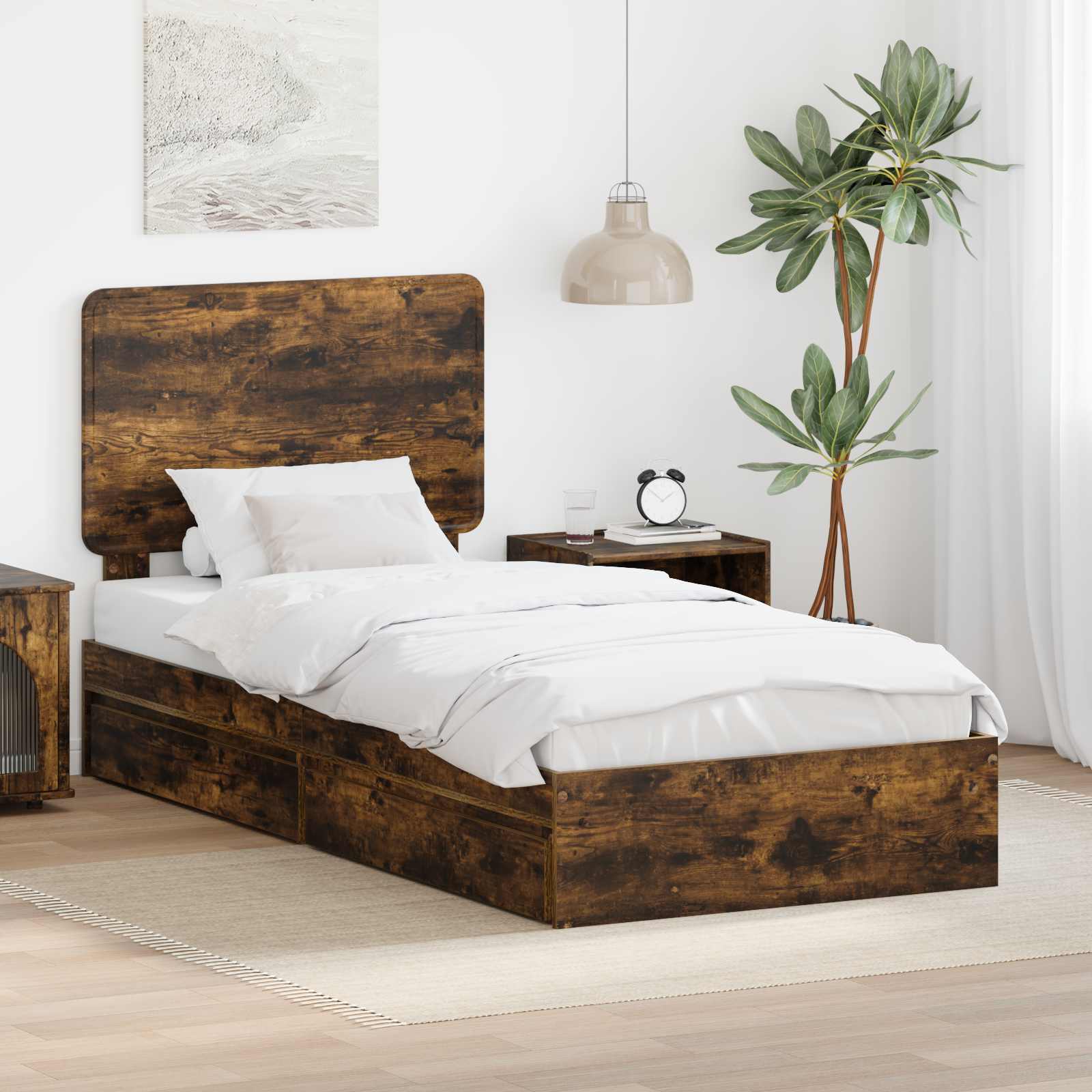 Krevet s od storage s uzglavljem Dimljeni hrast 90 x 190 cm