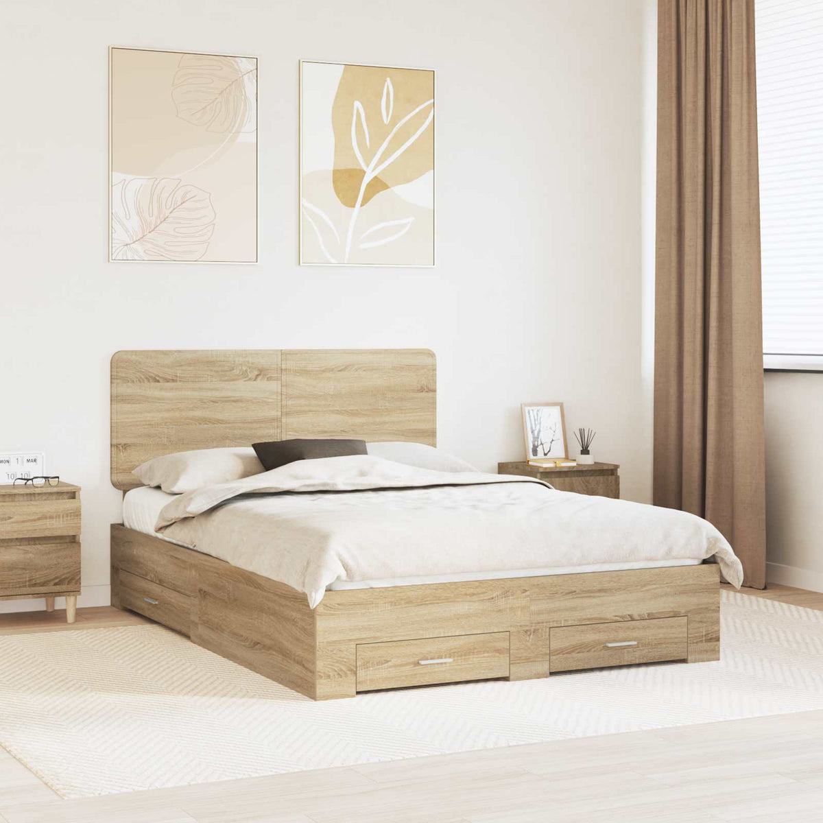 Krevetna konstrukcija s ladicama Sonoma hrast 150 x 200 cm Smeđa 203 x 153 x 100 cm
