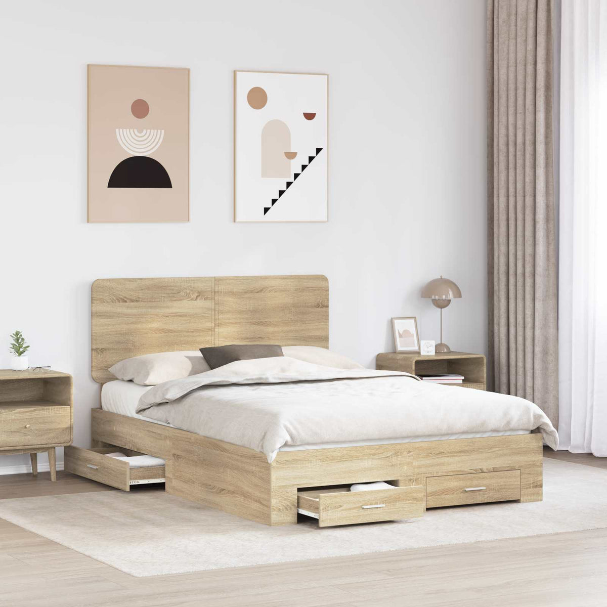 Krevetna konstrukcija s ladicama Sonoma hrast 150 x 200 cm Smeđa 203 x 153 x 100 cm