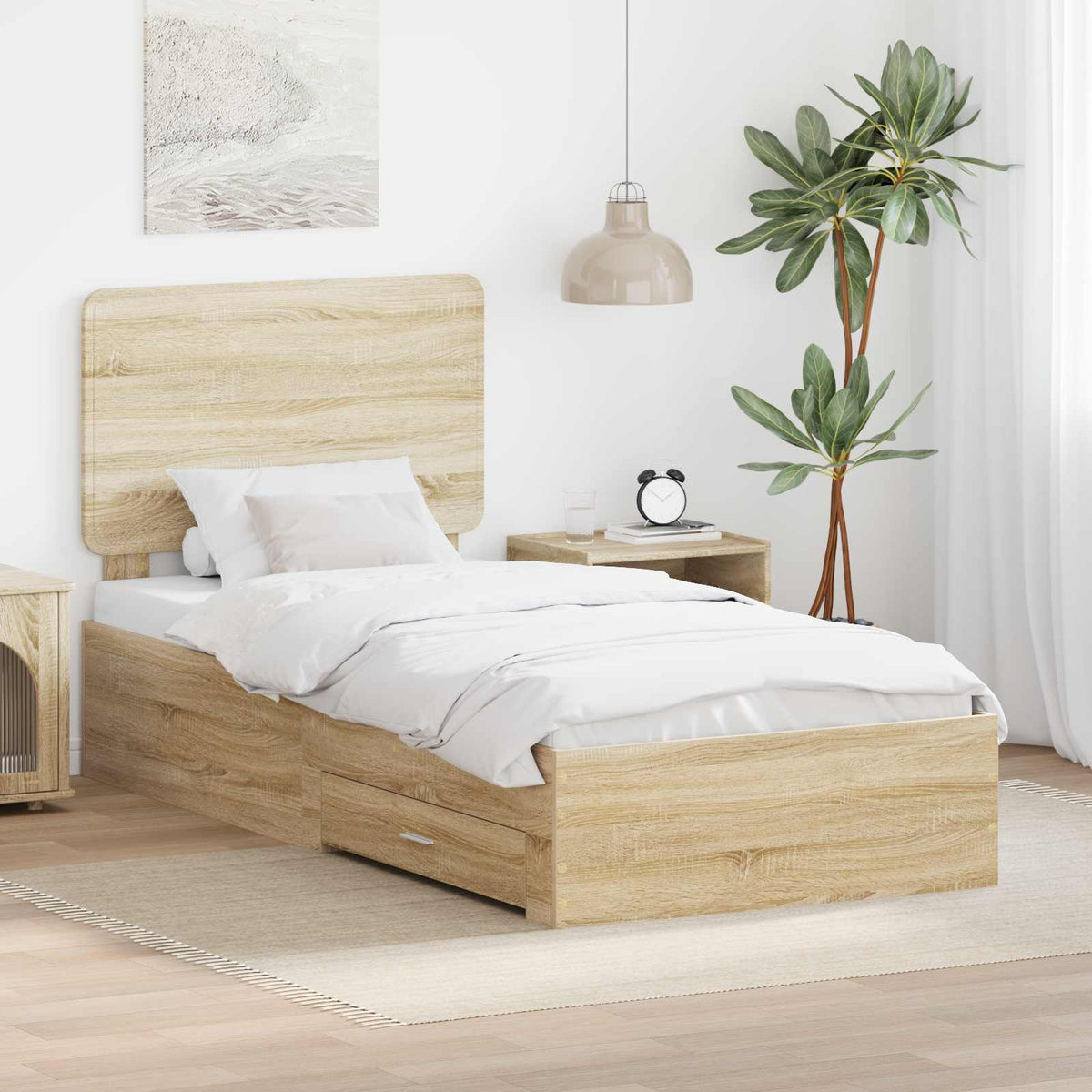 Krevetna konstrukcija s ladicama Sonoma hrast 90 x 200 cm Smeđa 203 x 93 x 100 cm