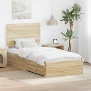Krevetna konstrukcija s ladicama Sonoma hrast 90 x 200 cm Smeđa 203 x 93 x 100 cm