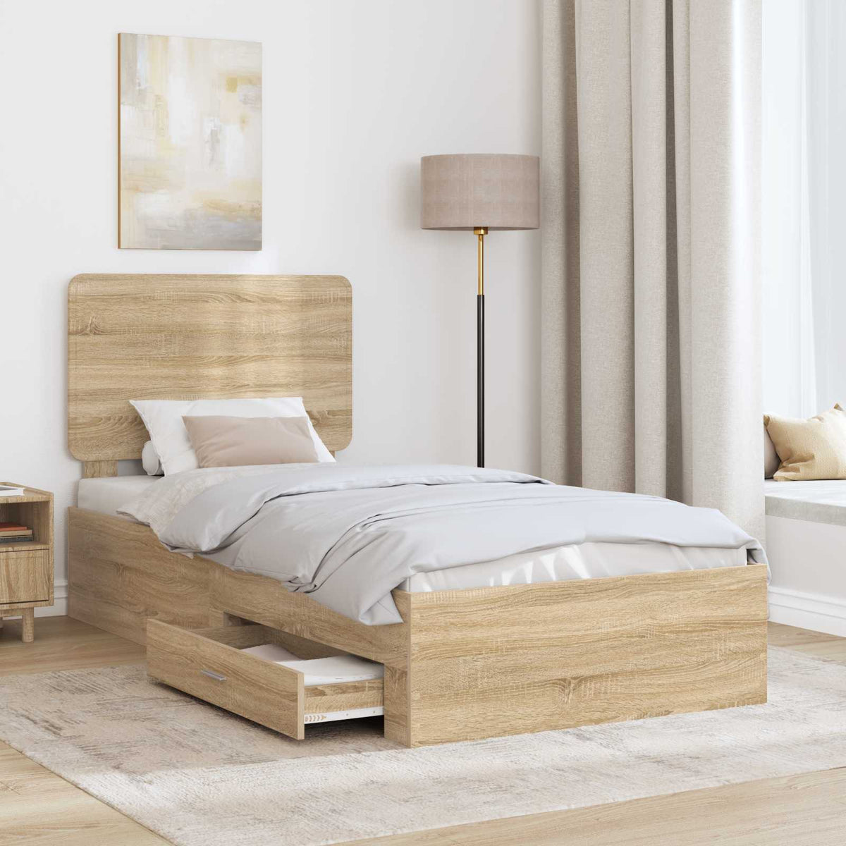 Krevetna konstrukcija s ladicama Sonoma hrast 90 x 200 cm Smeđa 203 x 93 x 100 cm