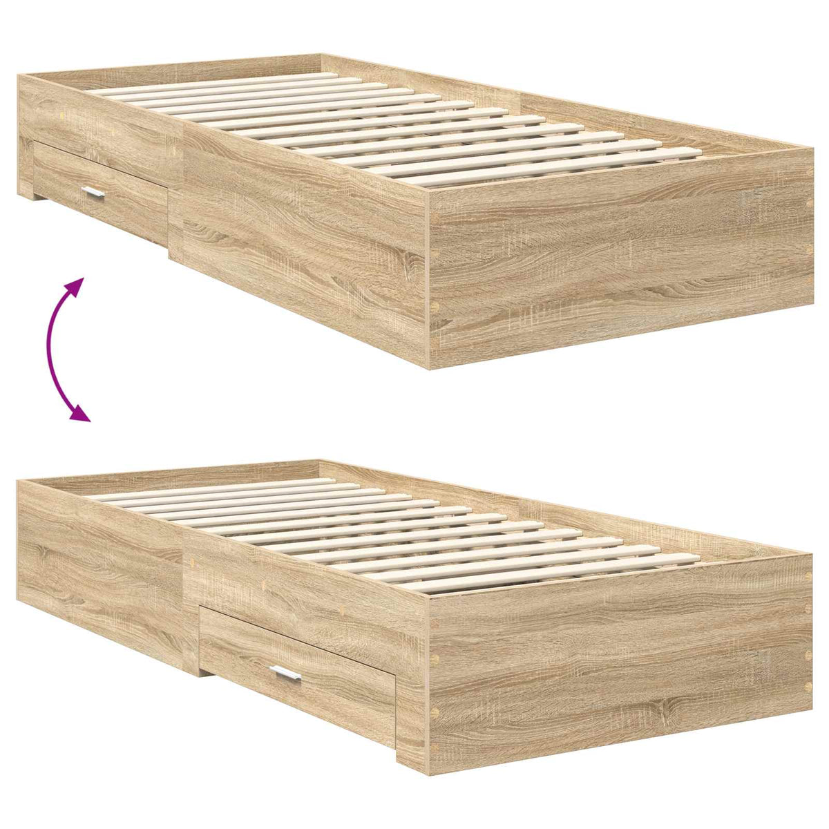 Krevetna konstrukcija s ladicama Sonoma hrast 90 x 200 cm Smeđa 203 x 93 x 100 cm