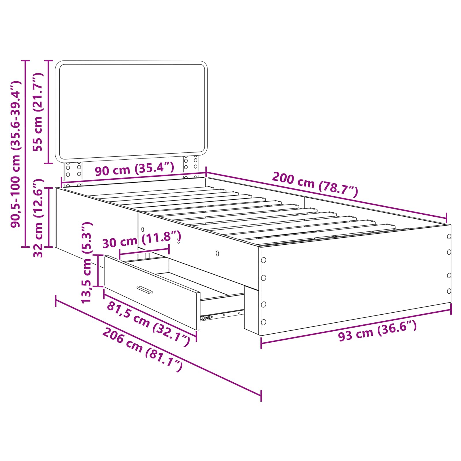 Krevetna konstrukcija Staro drvo 90 x 200 cm Konstruirano drvo