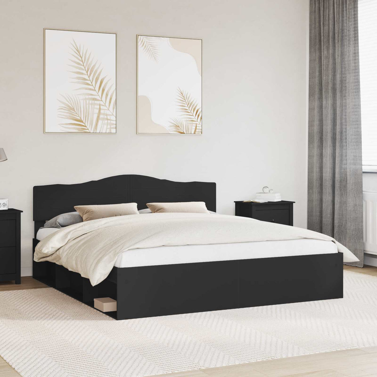 Krevetna konstrukcija Crna 200 x 200 cm Čvrsto borovo drvo