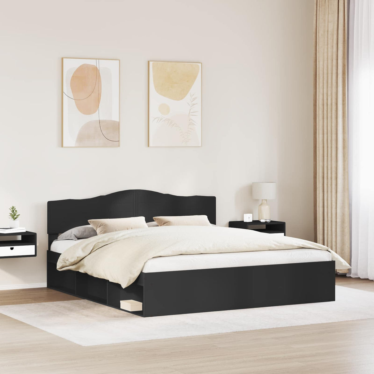 Krevetna konstrukcija Crna 200 x 200 cm Čvrsto borovo drvo