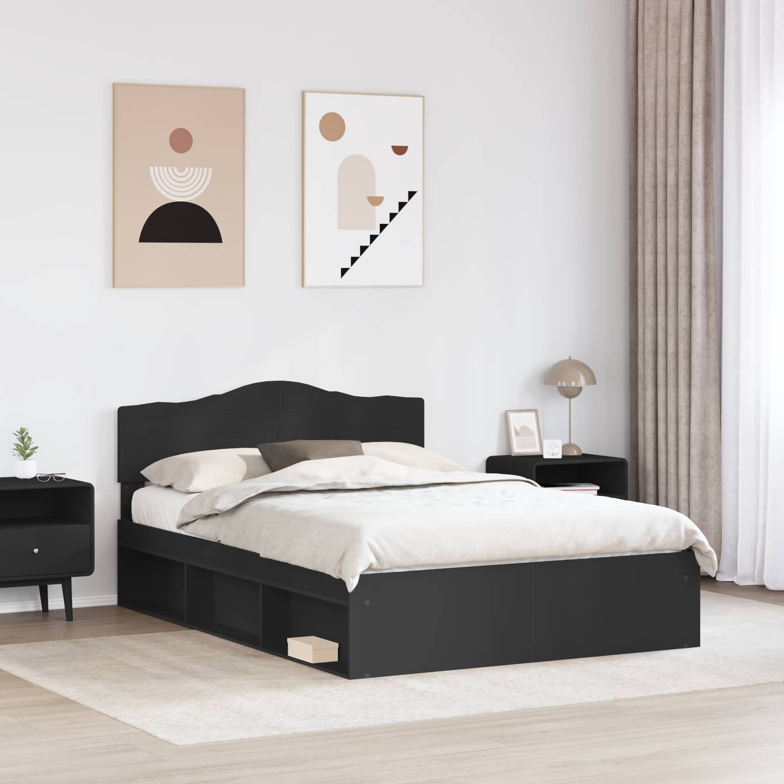 Krevetna konstrukcija Crna 160 x 200 cm Čvrsto borovo drvo