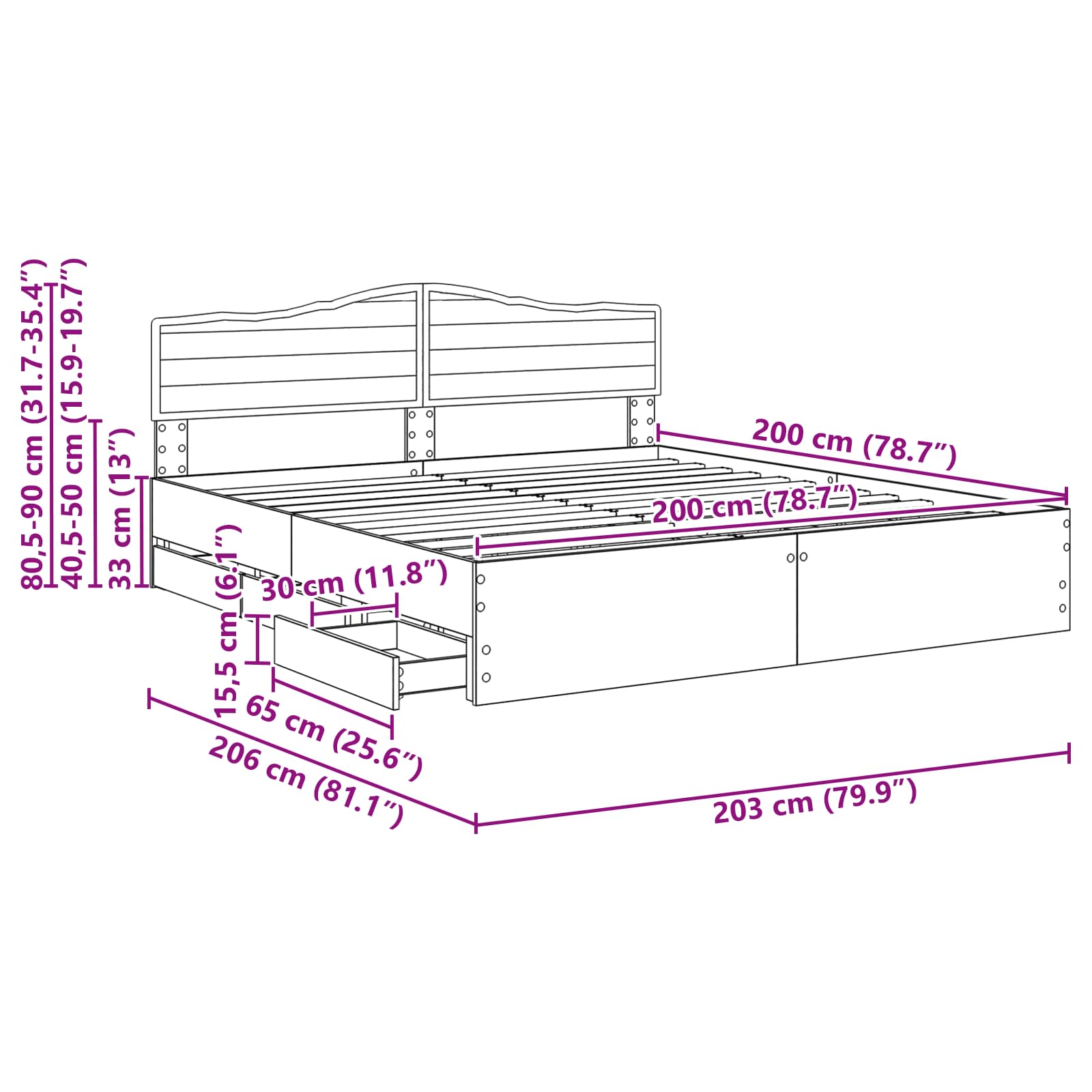 Krevetna konstrukcija s ladicama Sonoma hrast 200 x 200 cm
