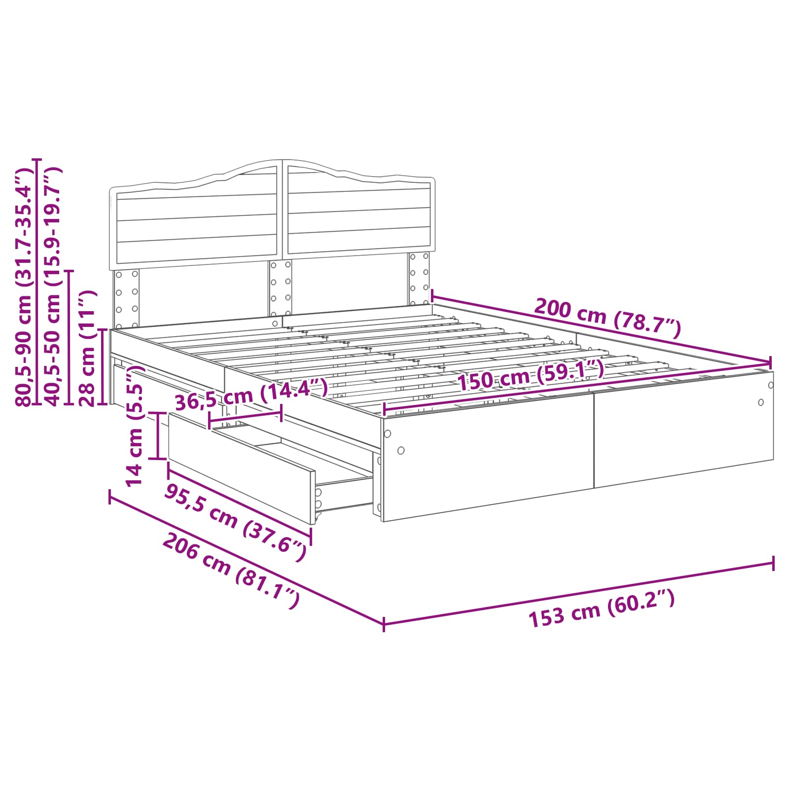 Krevet s od storage Sonoma hrast 150 x 200 cm Konstruirano drvo