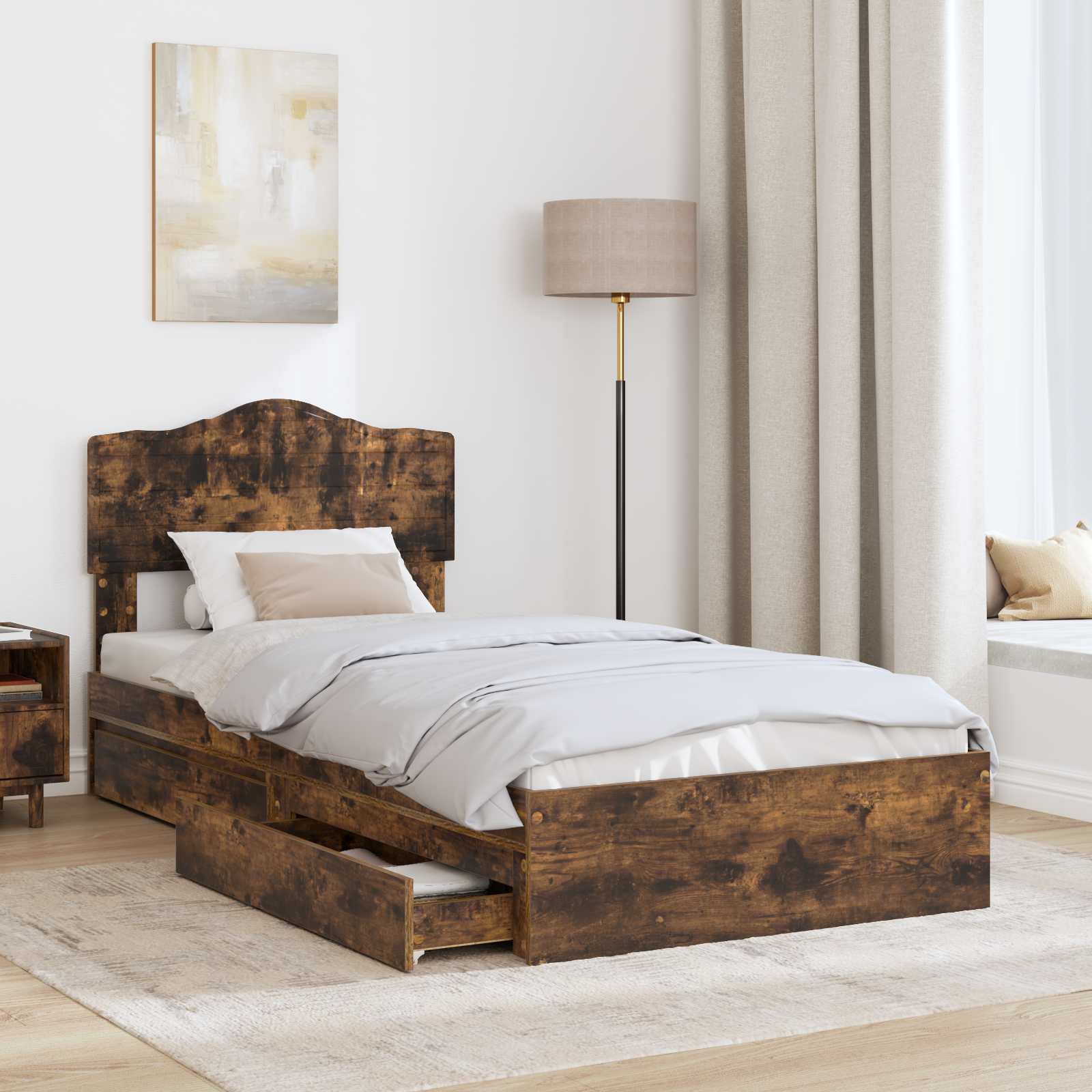 Krevet s od storage s uzglavljem Dimljeni hrast 90 x 200 cm