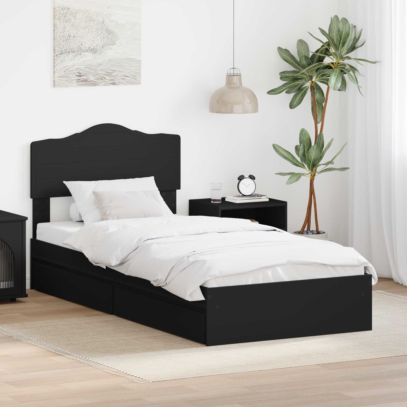Krevet s od storage Crna 70 x 190 cm Konstruirano drvo