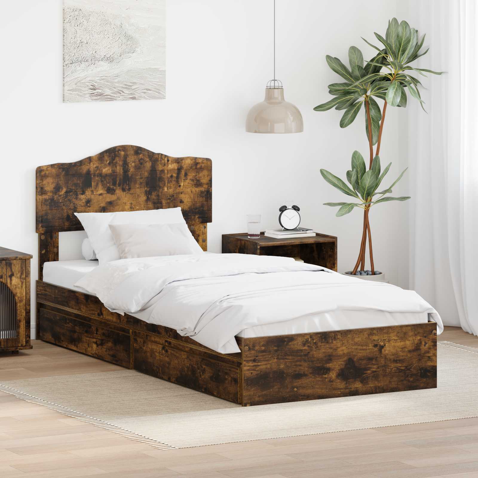 Krevet s od storage s uzglavljem Dimljeni hrast 70 x 190 cm