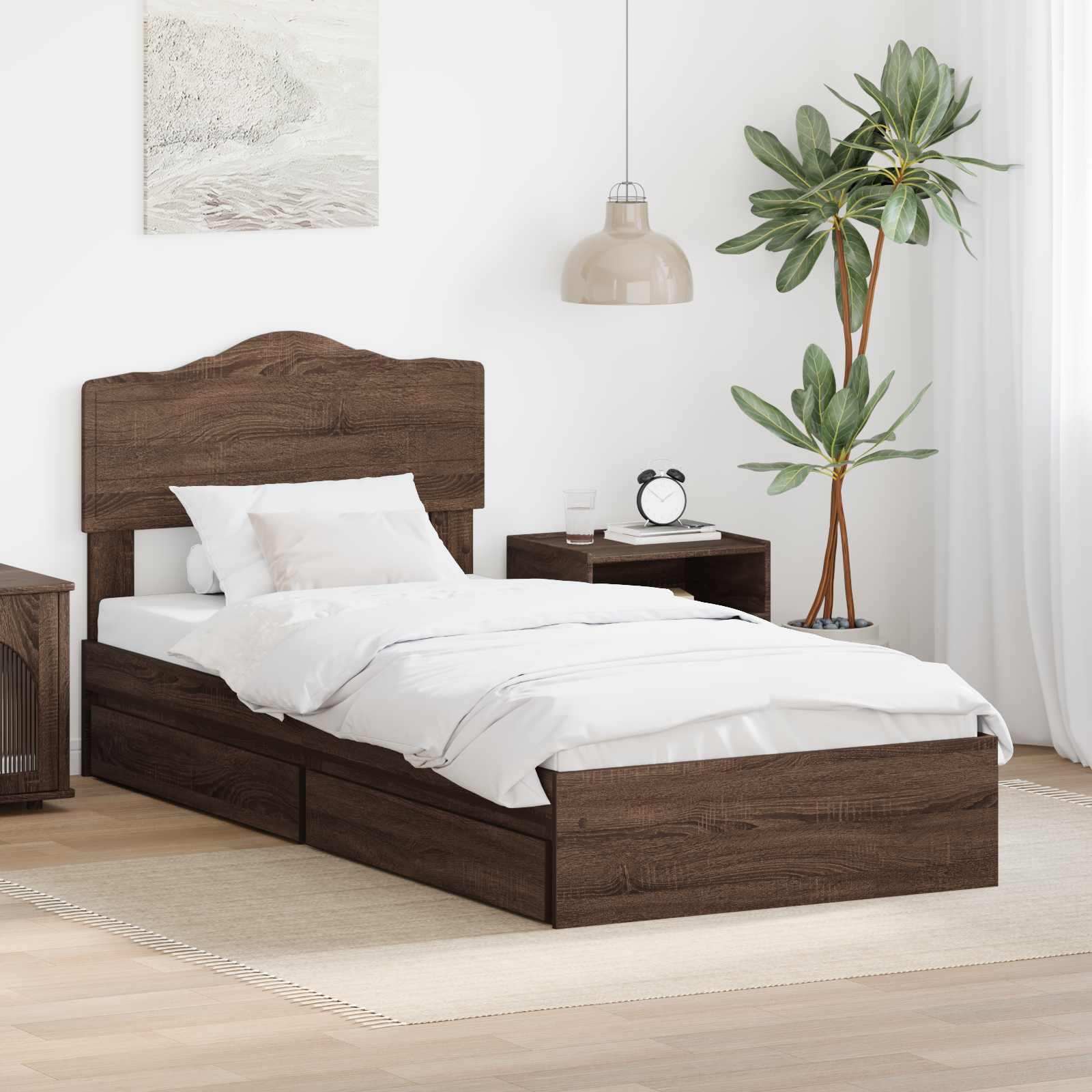 Krevet s od storage Smeđi hrast 70 x 190 cm Konstruirano drvo