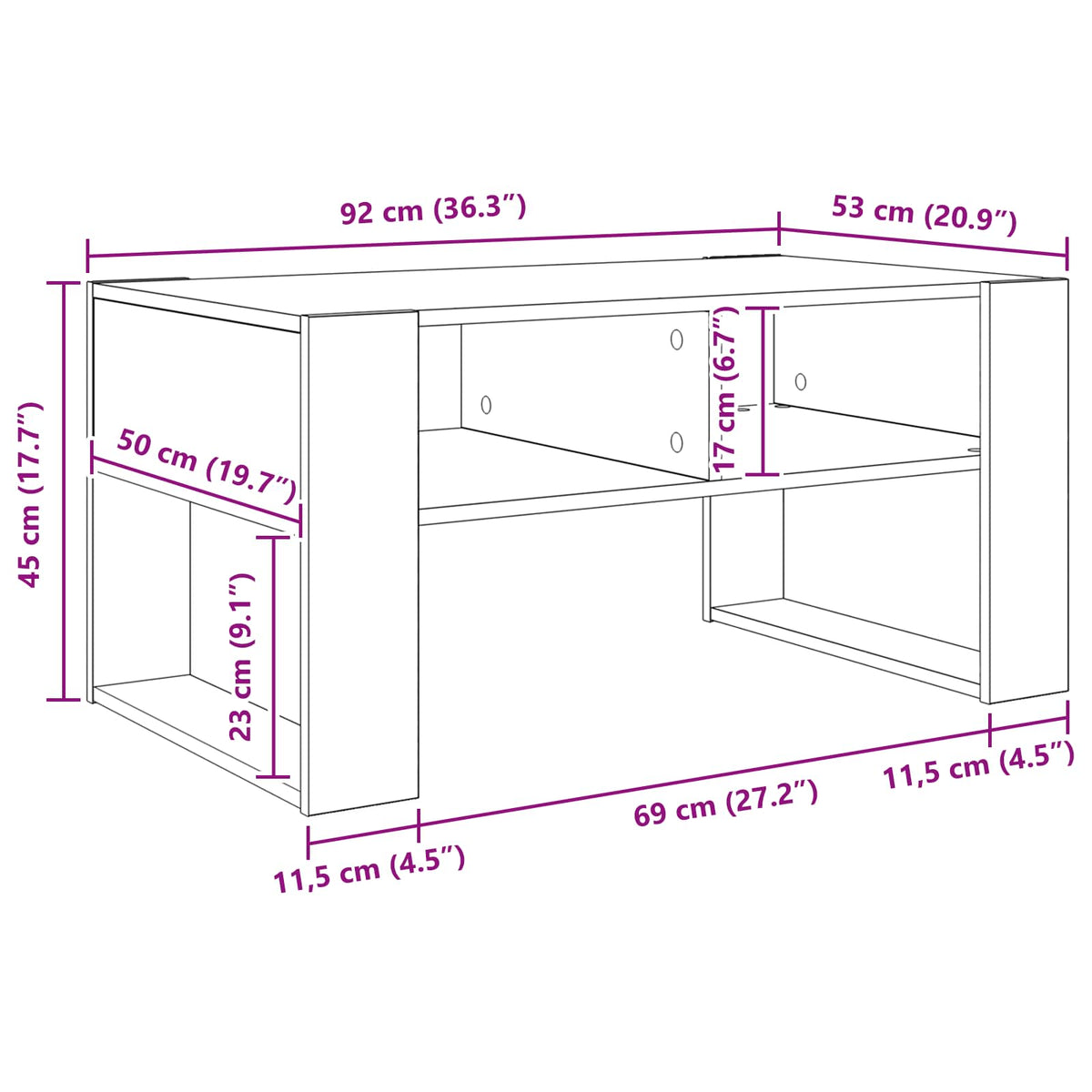 Kava Stol Dimljeni hrast 92 x 53 x 45 cm Konstruirano drvo