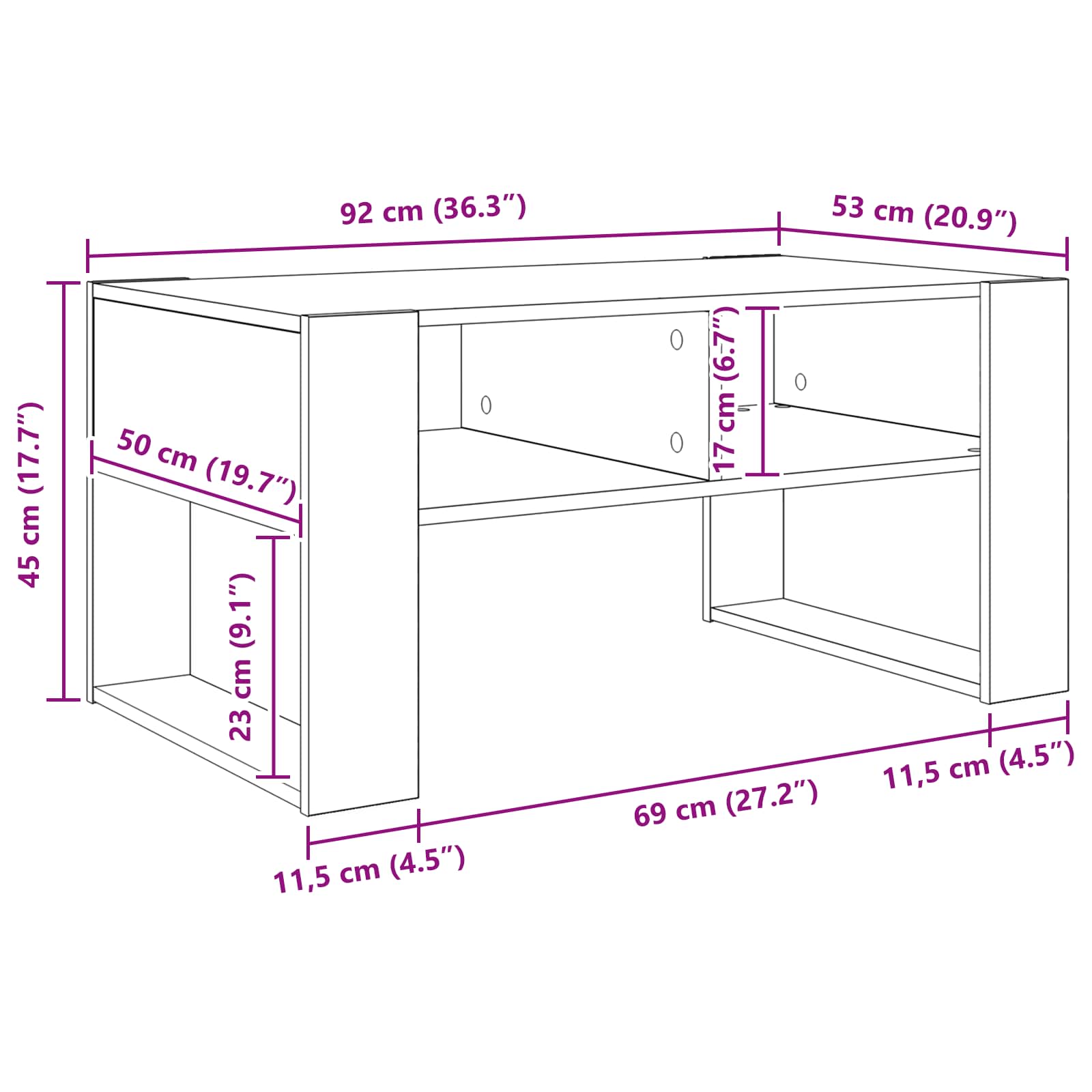 Kava Stol Siva Sonoma 92 x 53 x 45 cm Konstruirano drvo