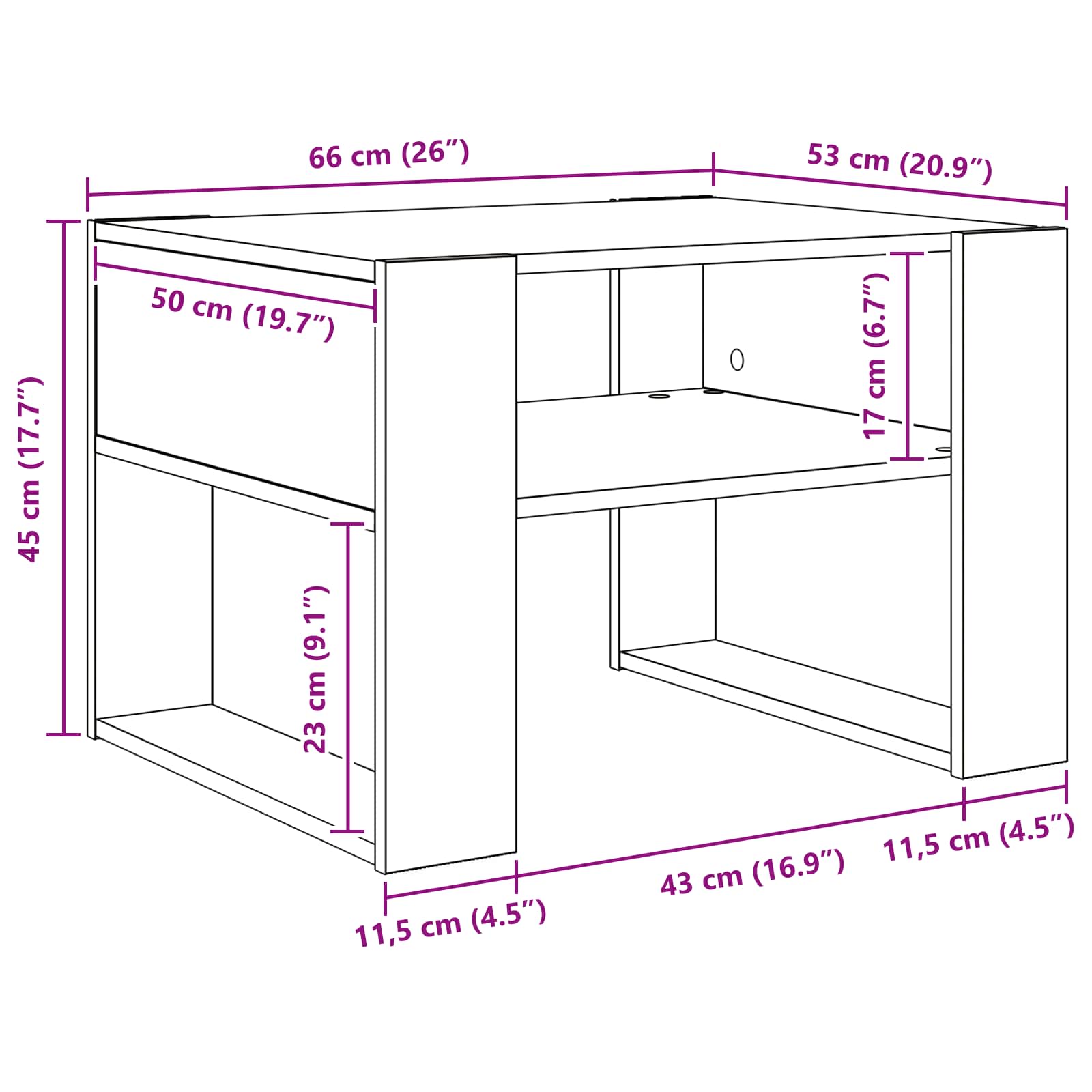 Kava Stol Crni hrast 66 x 53 x 45 cm Konstruirano drvo