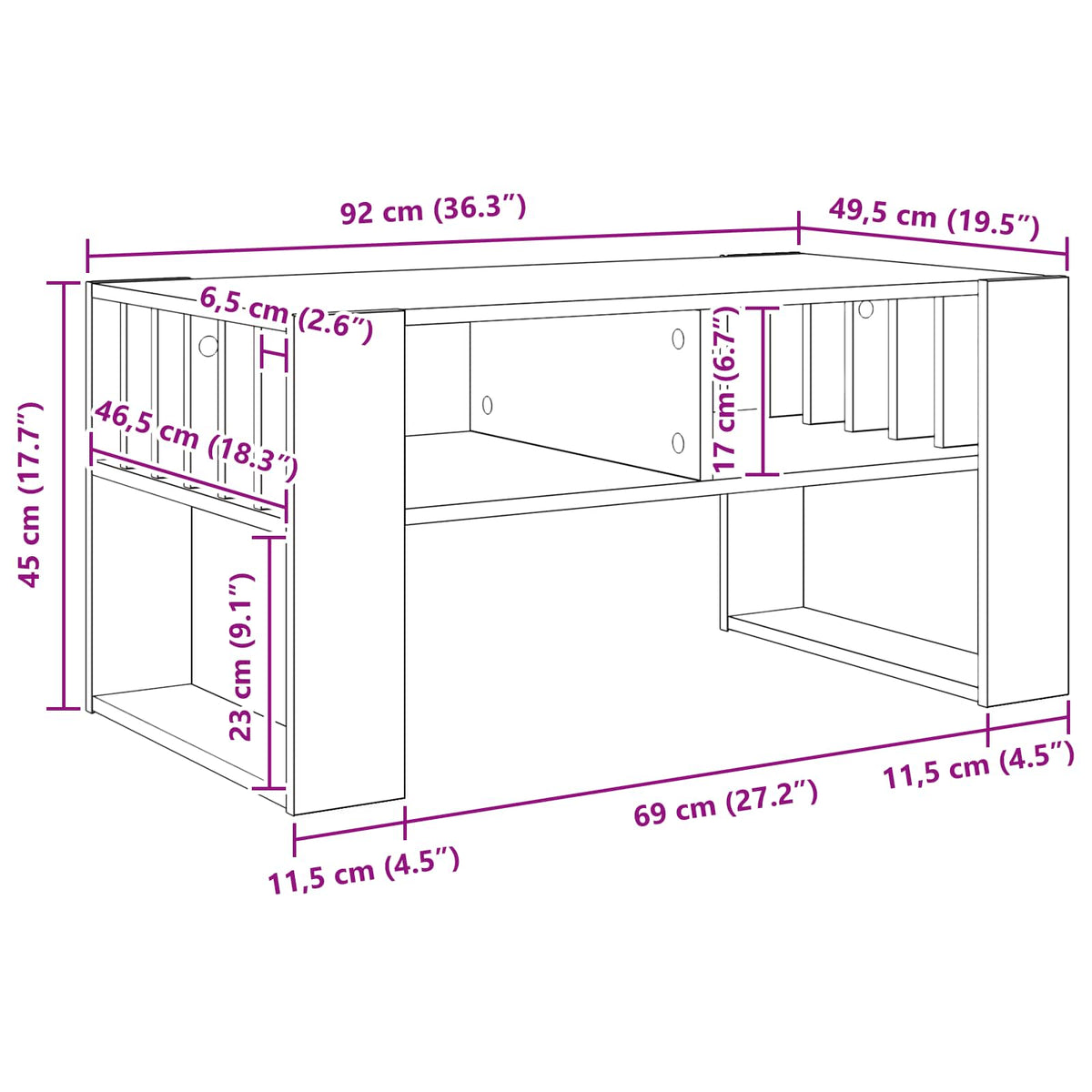 Kava Stol Crni hrast 92 x 49,5 x 45 cm Konstruirano drvo