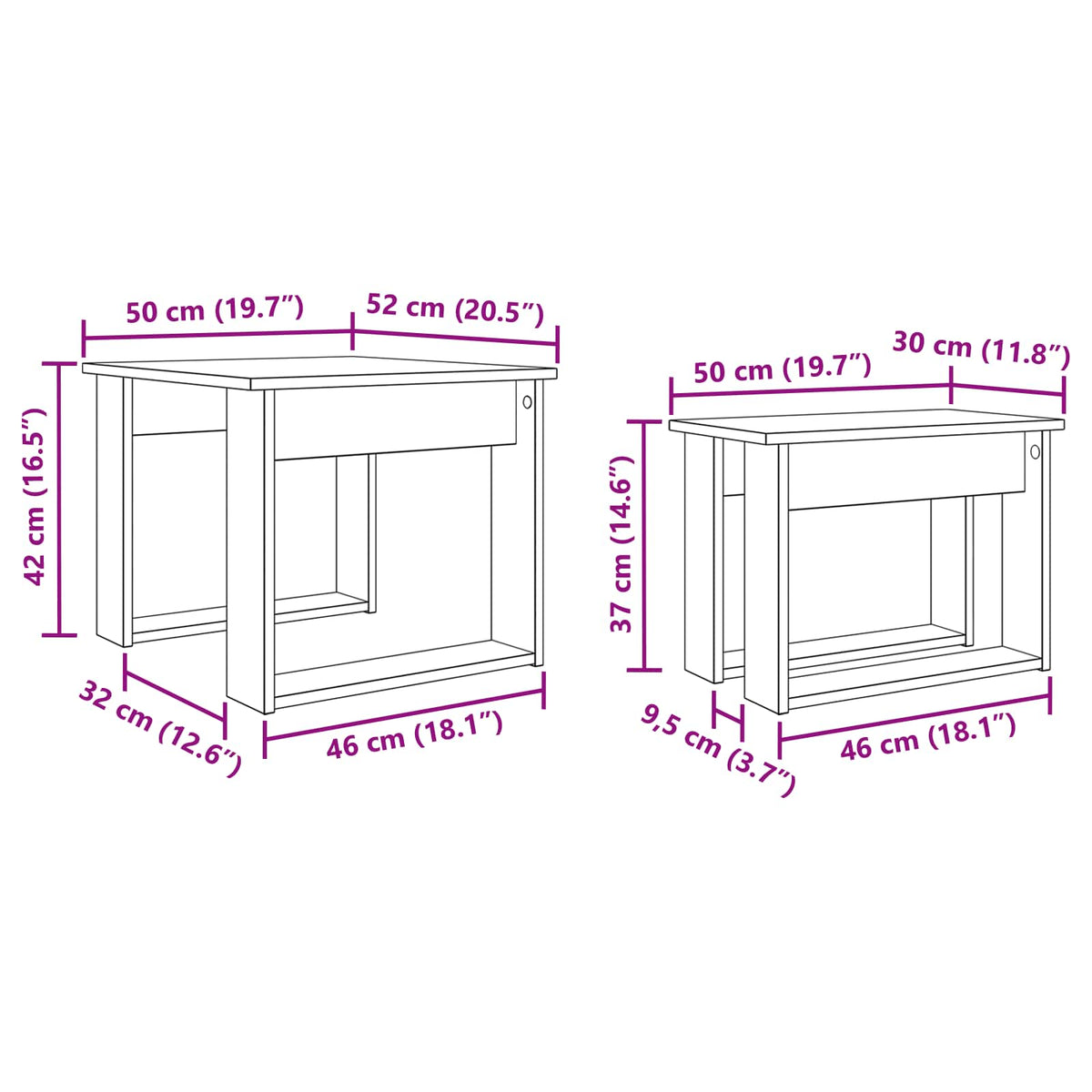 Set stolića za kavu 2 pcs Staro drvo Konstruirano drvo
