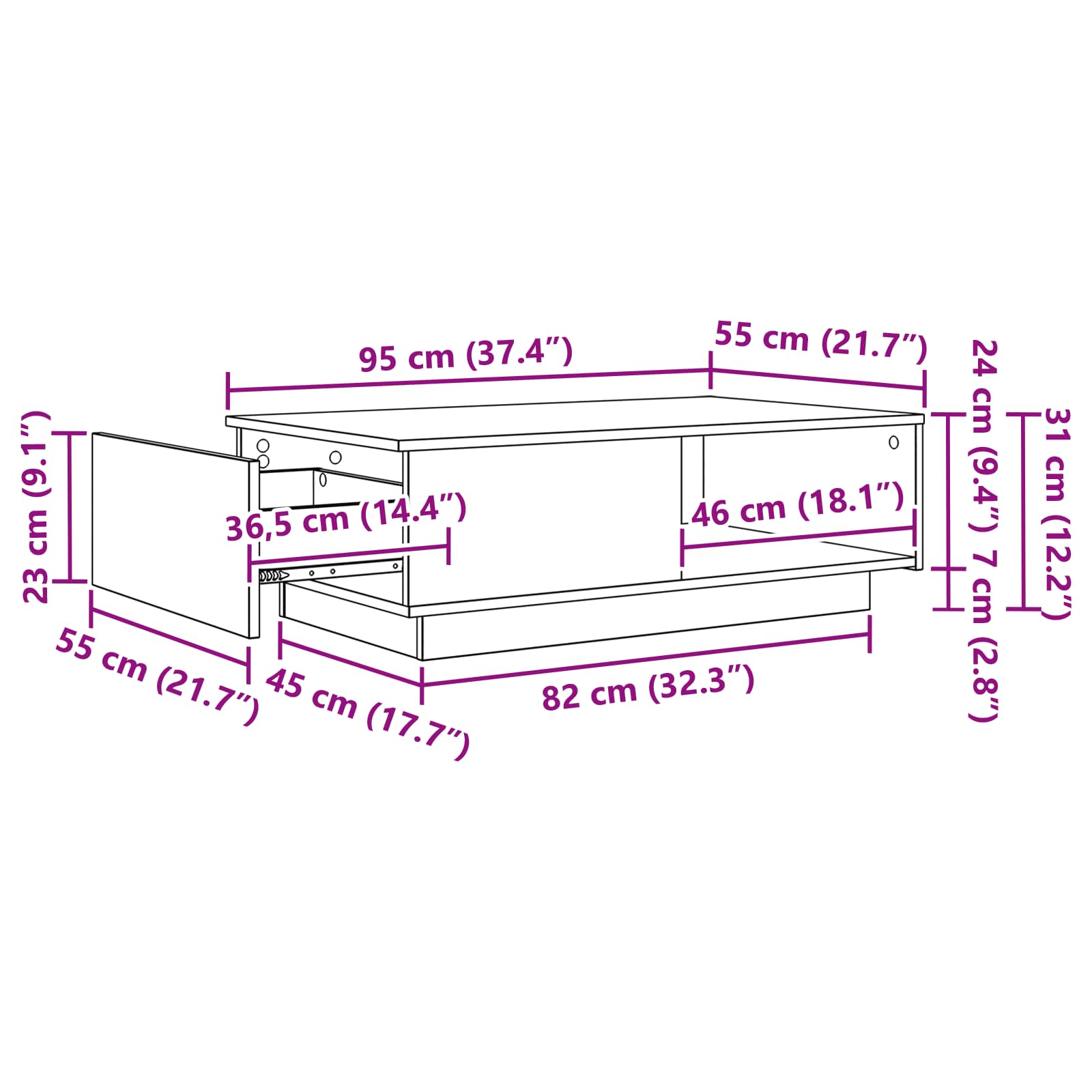 Kava Stol Dimljeni hrast 95 x 55 x 31 cm Konstruirano drvo