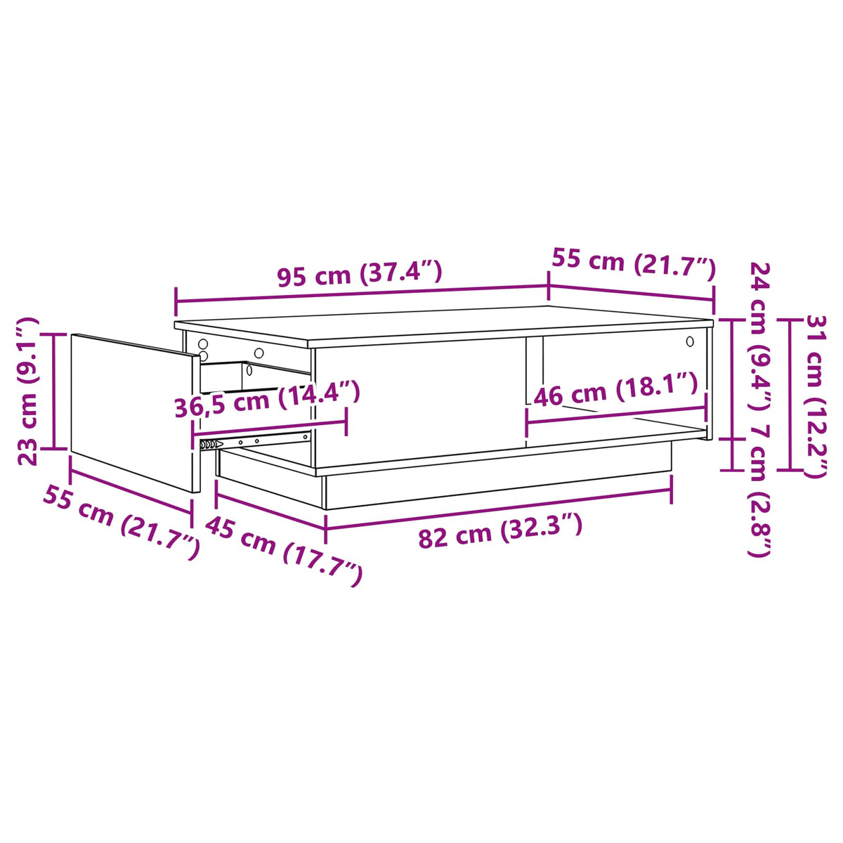 Kava Stol Staro drvo 95 x 55 x 31 cm Konstruirano drvo