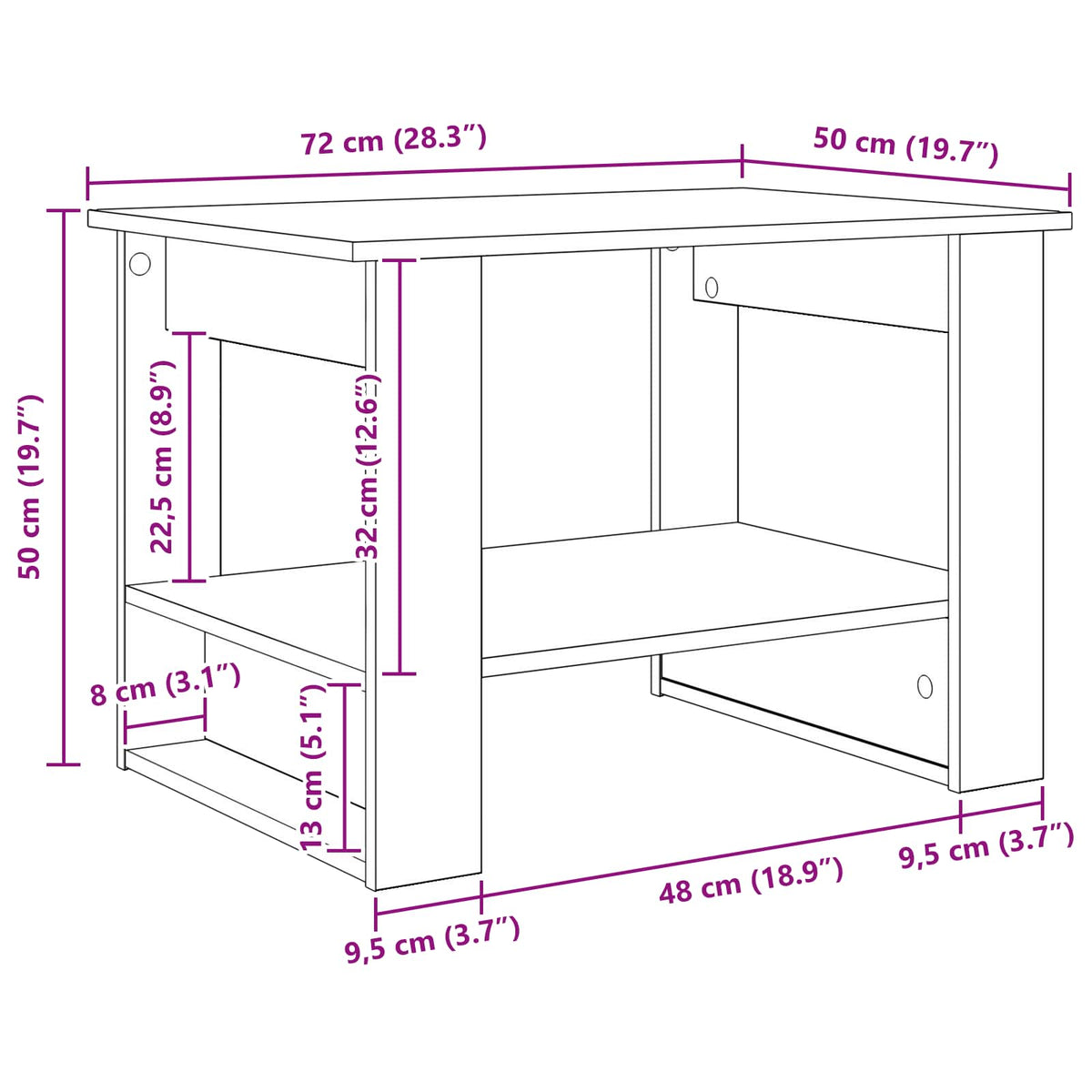 Kava Stol Siva Sonoma 72 x 50 x 50 cm Konstruirano drvo