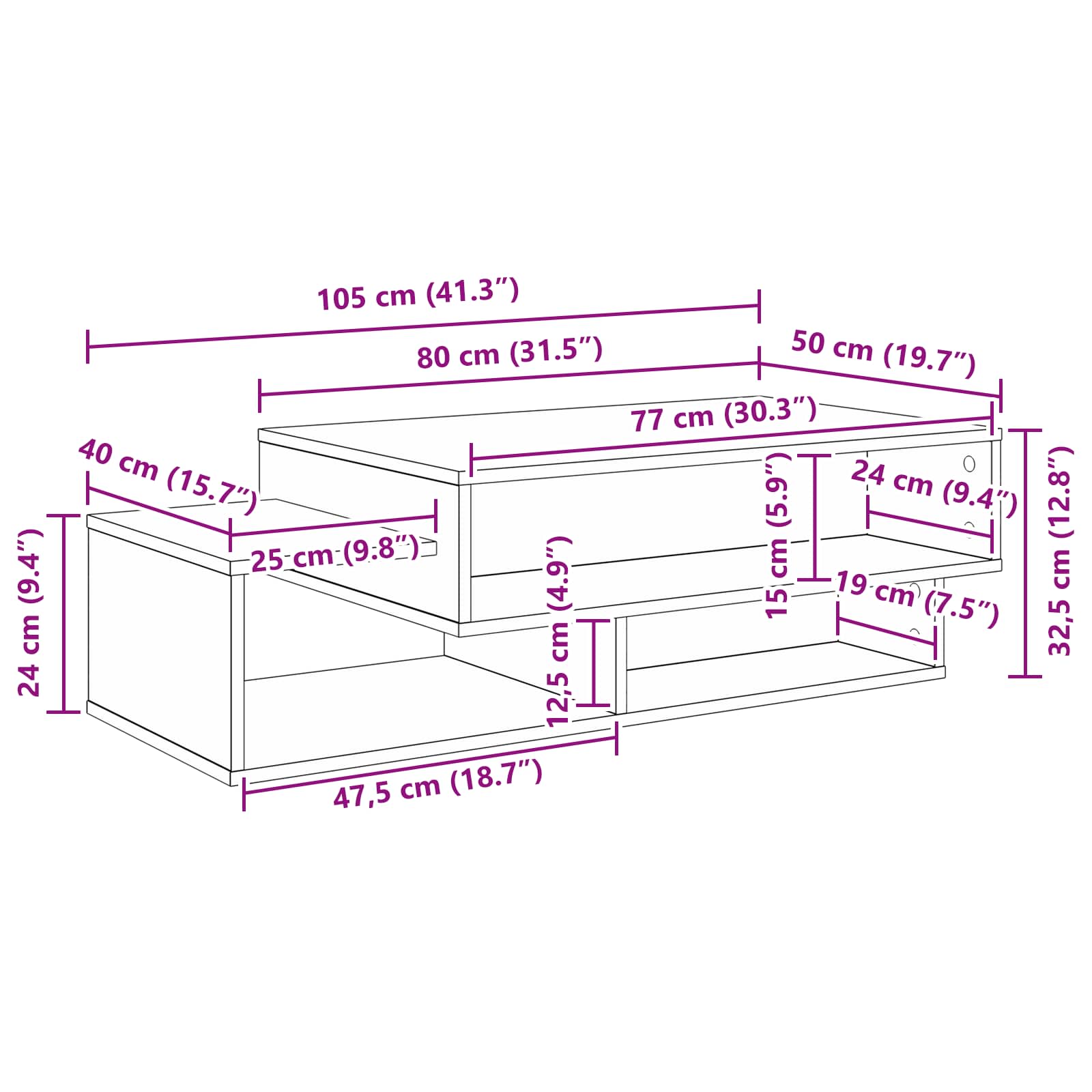 Kava Stol Sonoma hrast 105 x 50 x 32,5 cm Konstruirano drvo
