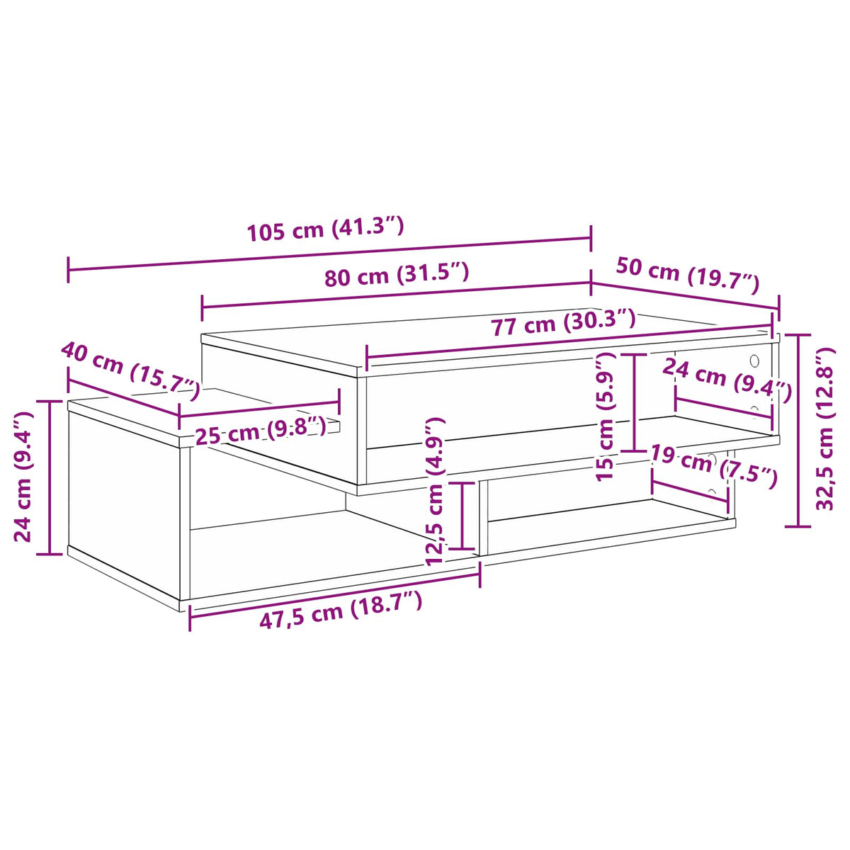 Kava Stol Staro drvo 105 x 50 x 32,5 cm Konstruirano drvo