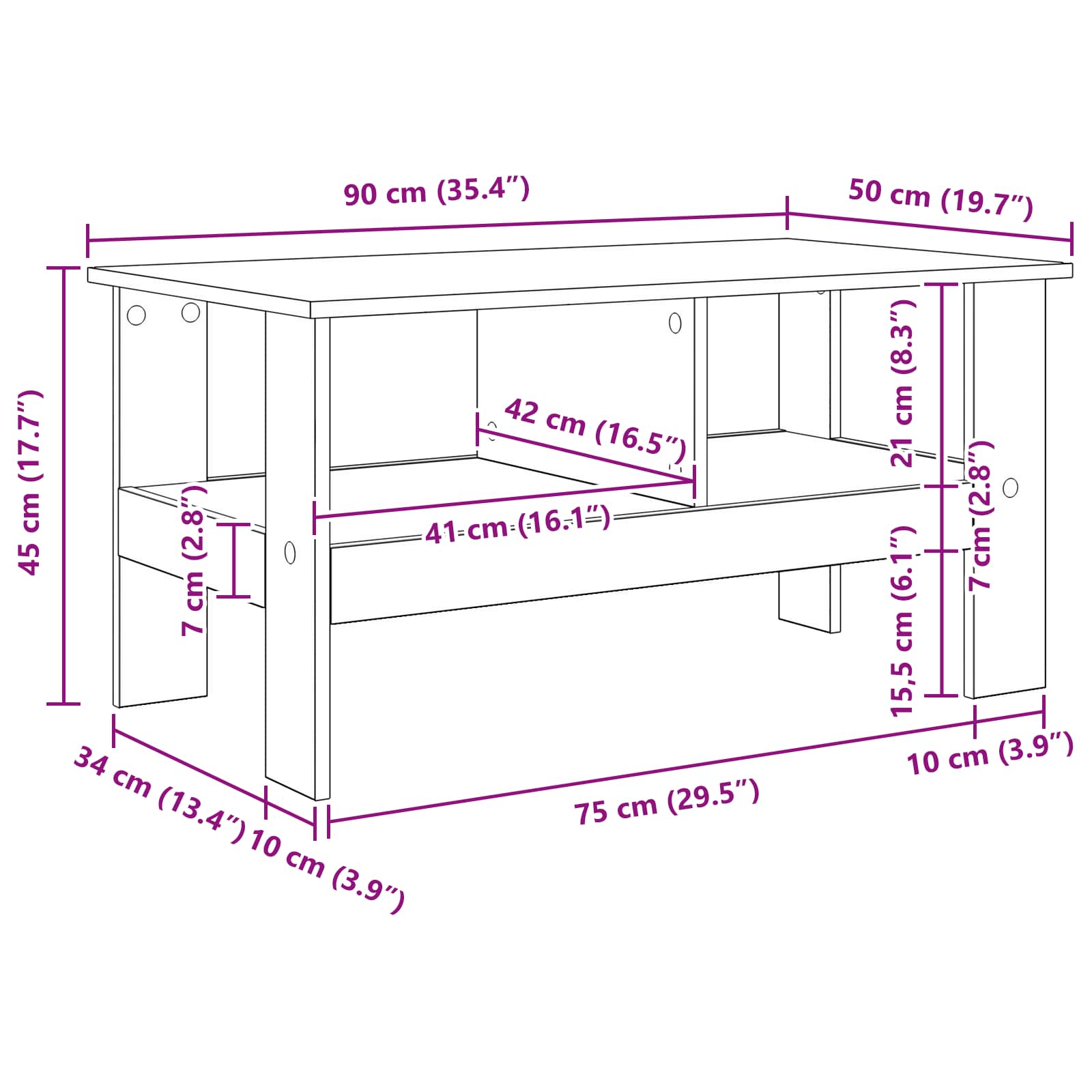 Kava Stol Siva Sonoma 90 x 50 x 45 cm Konstruirano drvo