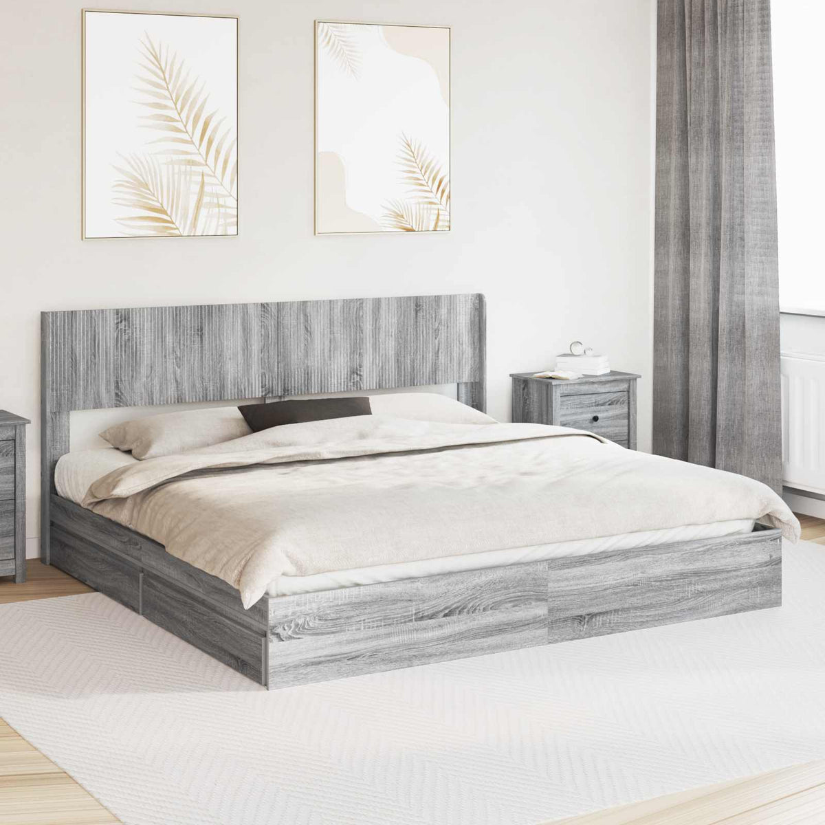 Krevetna konstrukcija s pohranom i uzglavljem 2 kom. Svjetlosiva
