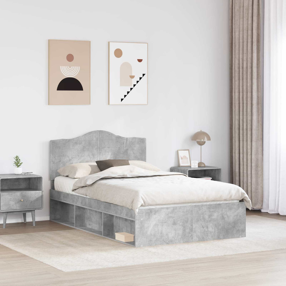 Krevetna konstrukcija s uzglavljem Betonska siva 135 x 190 cm
