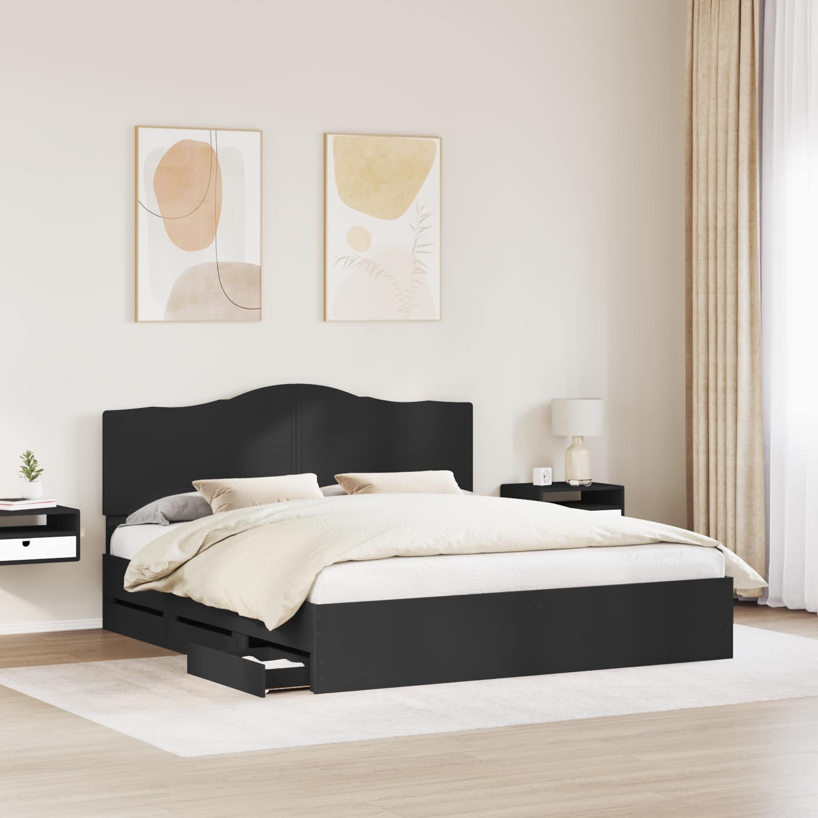 Krevetna konstrukcija Crna 200 x 200 cm Inženjersko Drvo