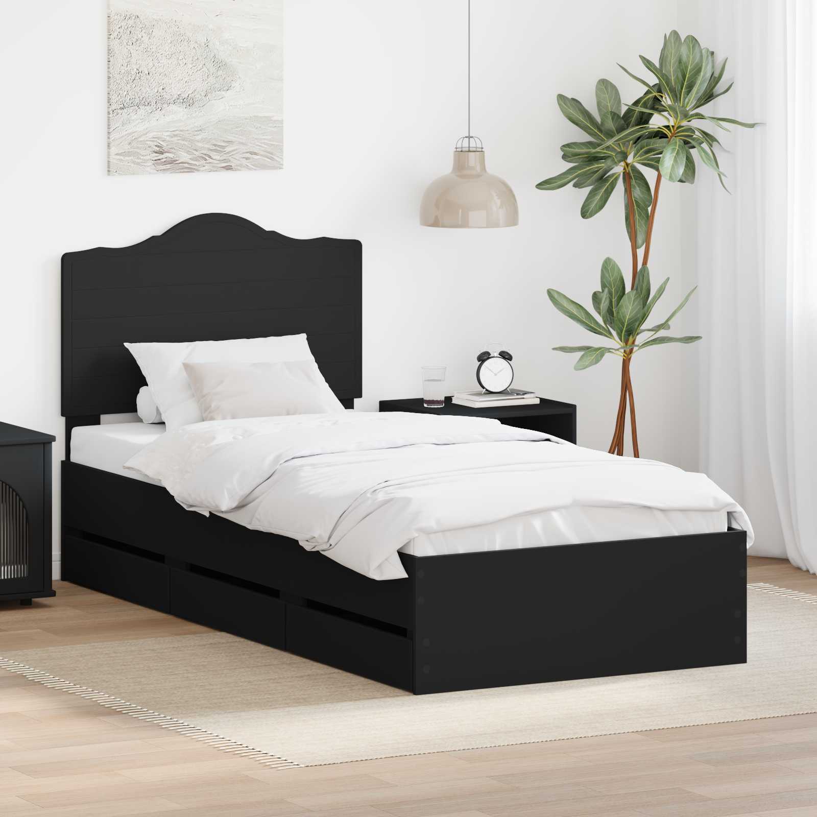 Krevetna konstrukcija Crna 90 x 200 cm Inženjersko Drvo