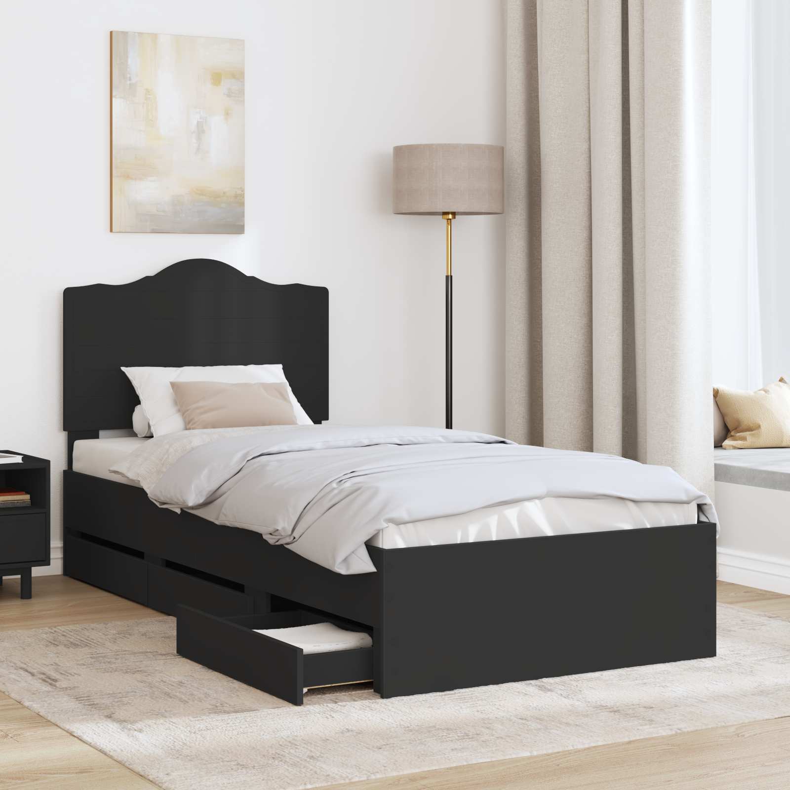 Krevetna konstrukcija Crna 90 x 200 cm Inženjersko Drvo