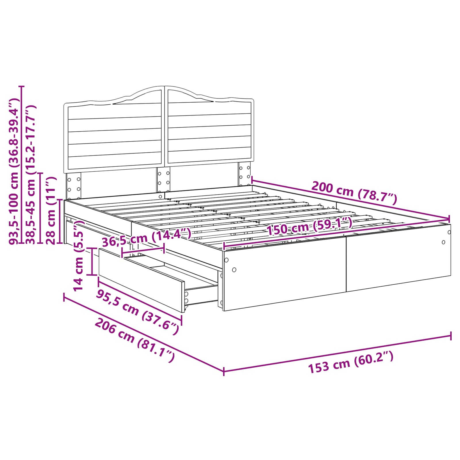 Krevet s od storage Sonoma hrast 150 x 200 cm Konstruirano drvo