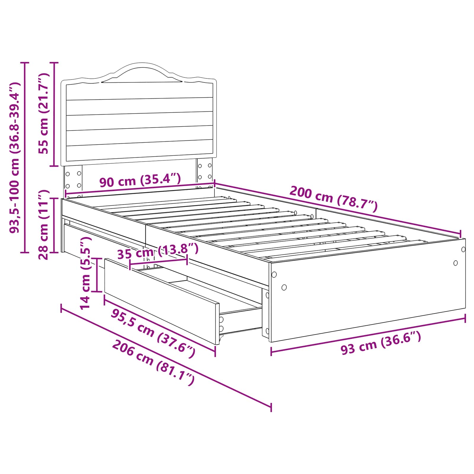 Krevet s od storage Sonoma hrast 90 x 200 cm Konstruirano drvo