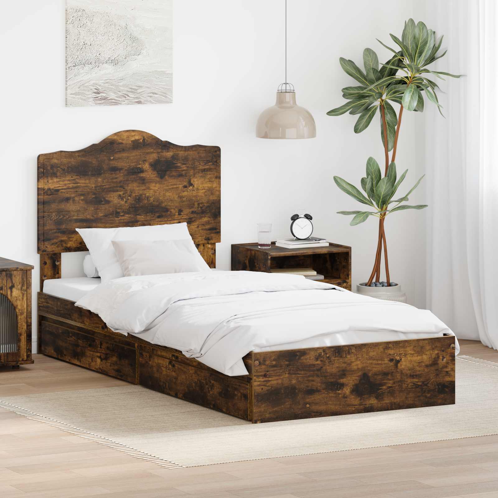 Krevet s od storage s uzglavljem Dimljeni hrast 90 x 190 cm