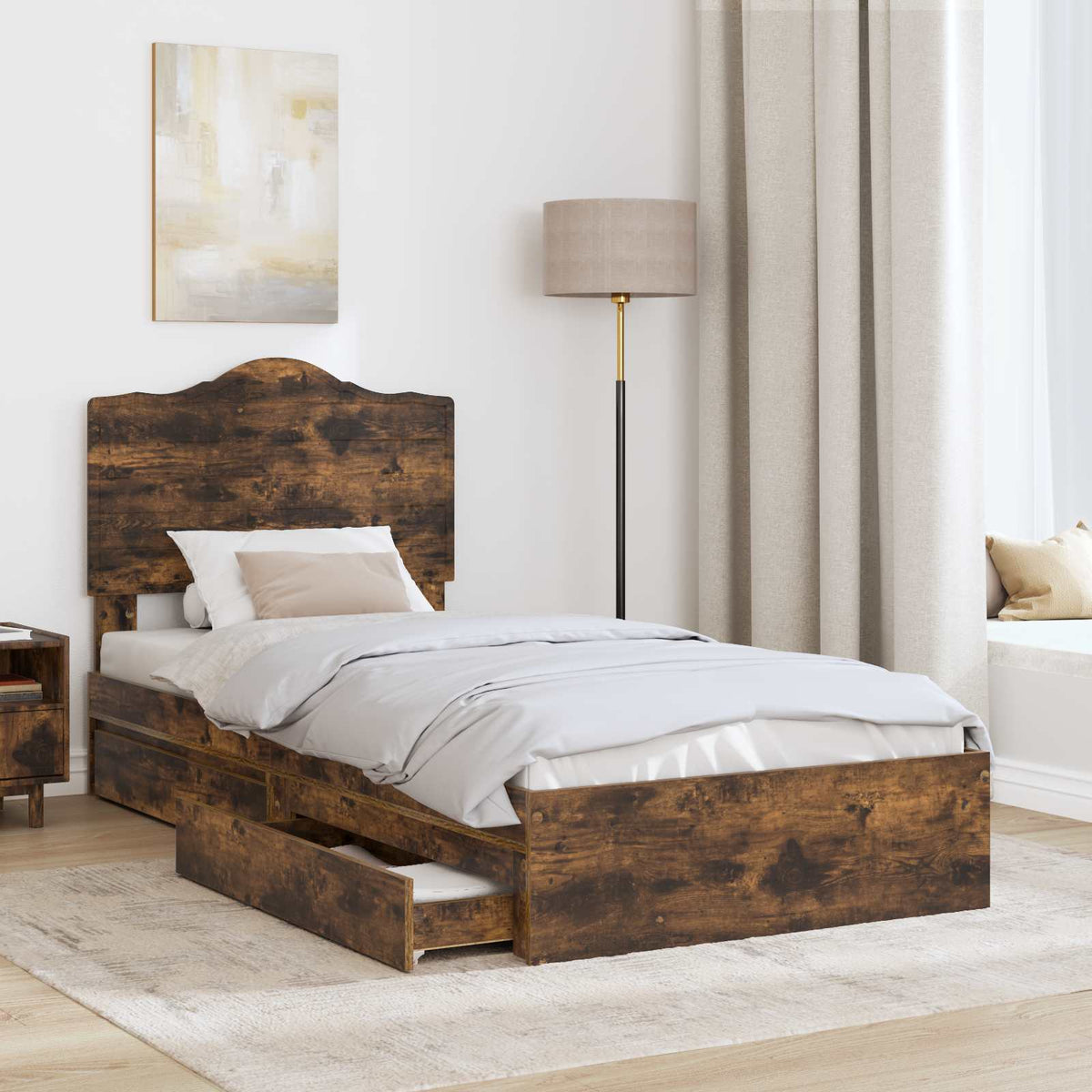 Krevet s od storage s ladicama Dimljeni hrast 70 x 190 cm