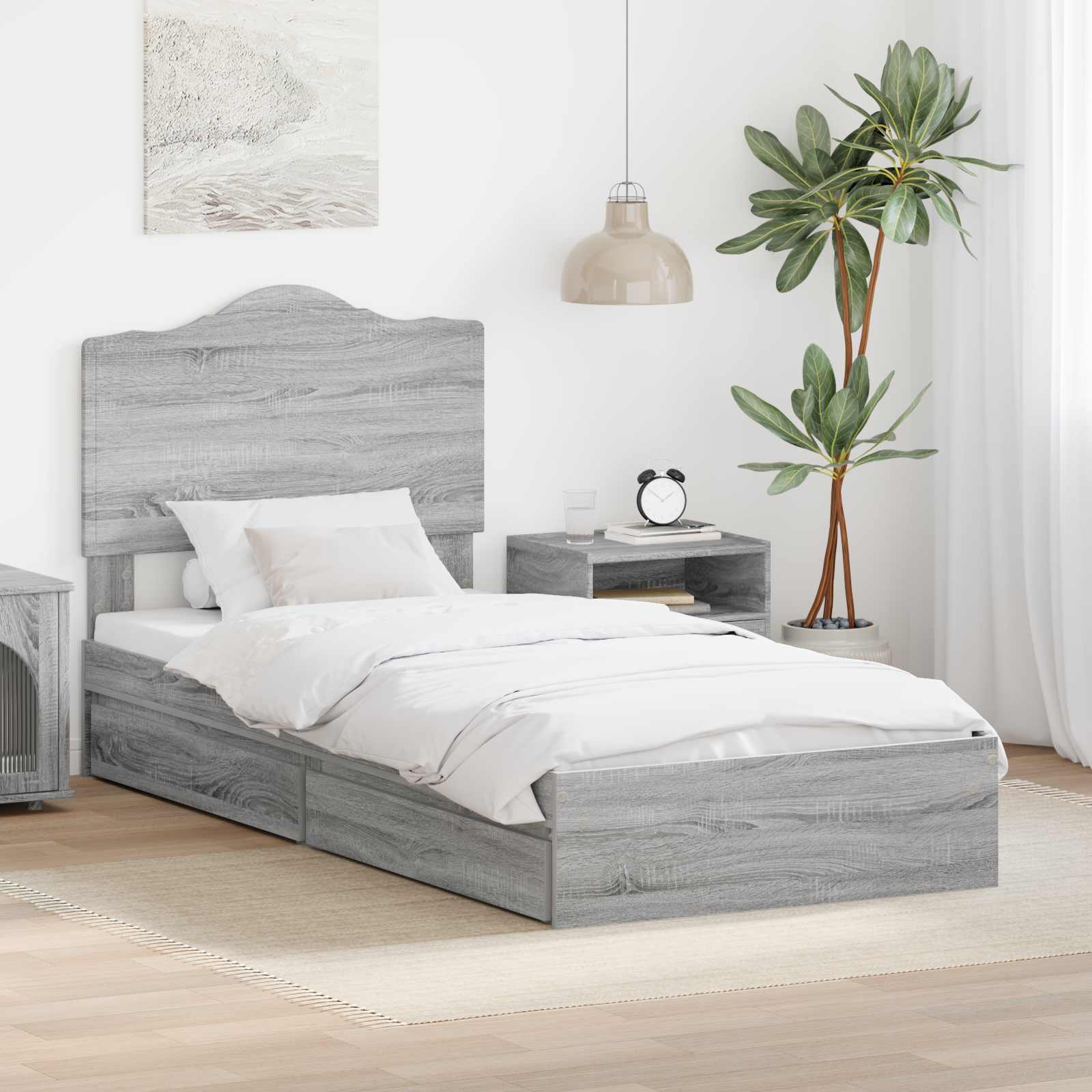 Krevet s od storage Siva Sonoma 70 x 190 cm Konstruirano drvo