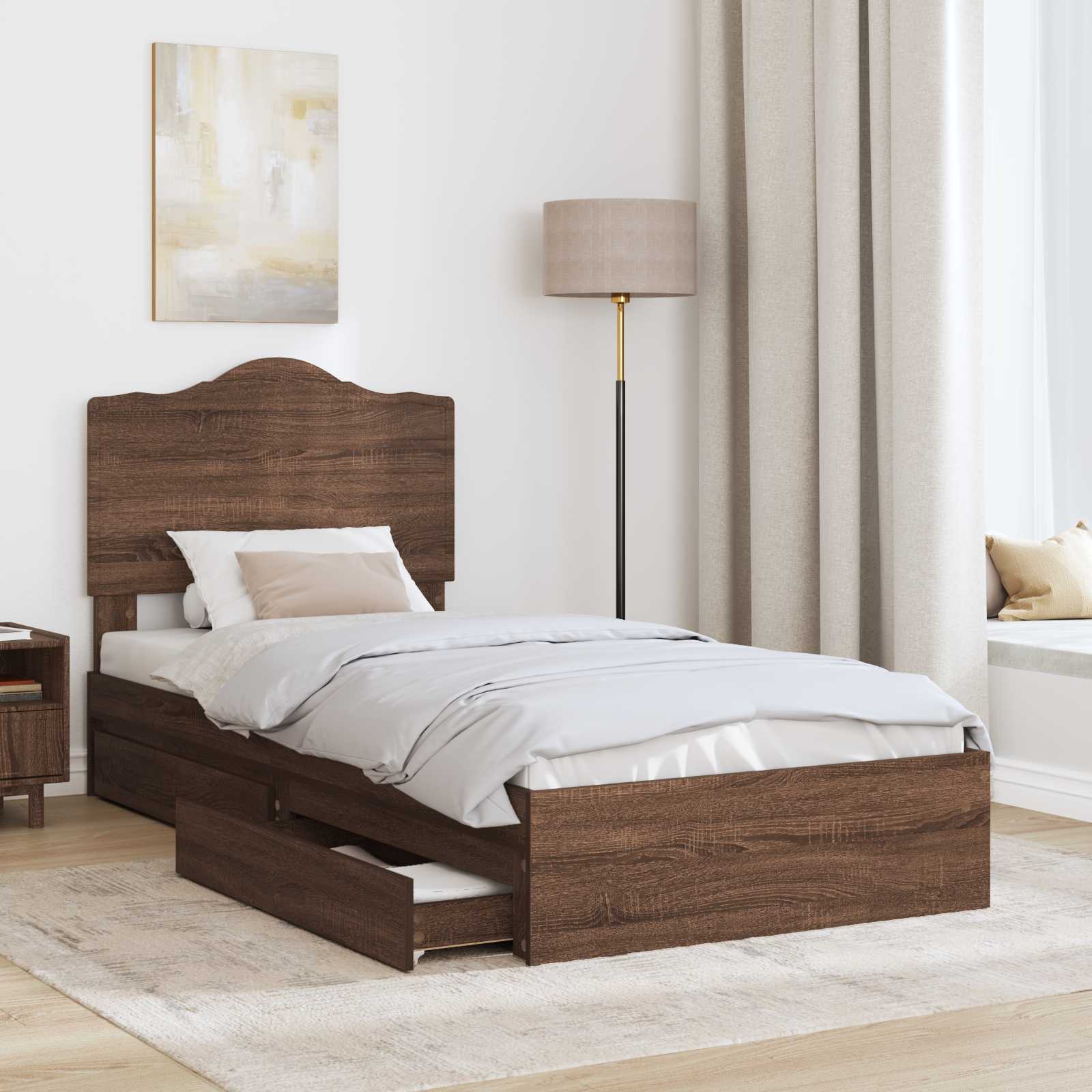 Krevet s od storage Smeđi hrast 70 x 190 cm Konstruirano drvo
