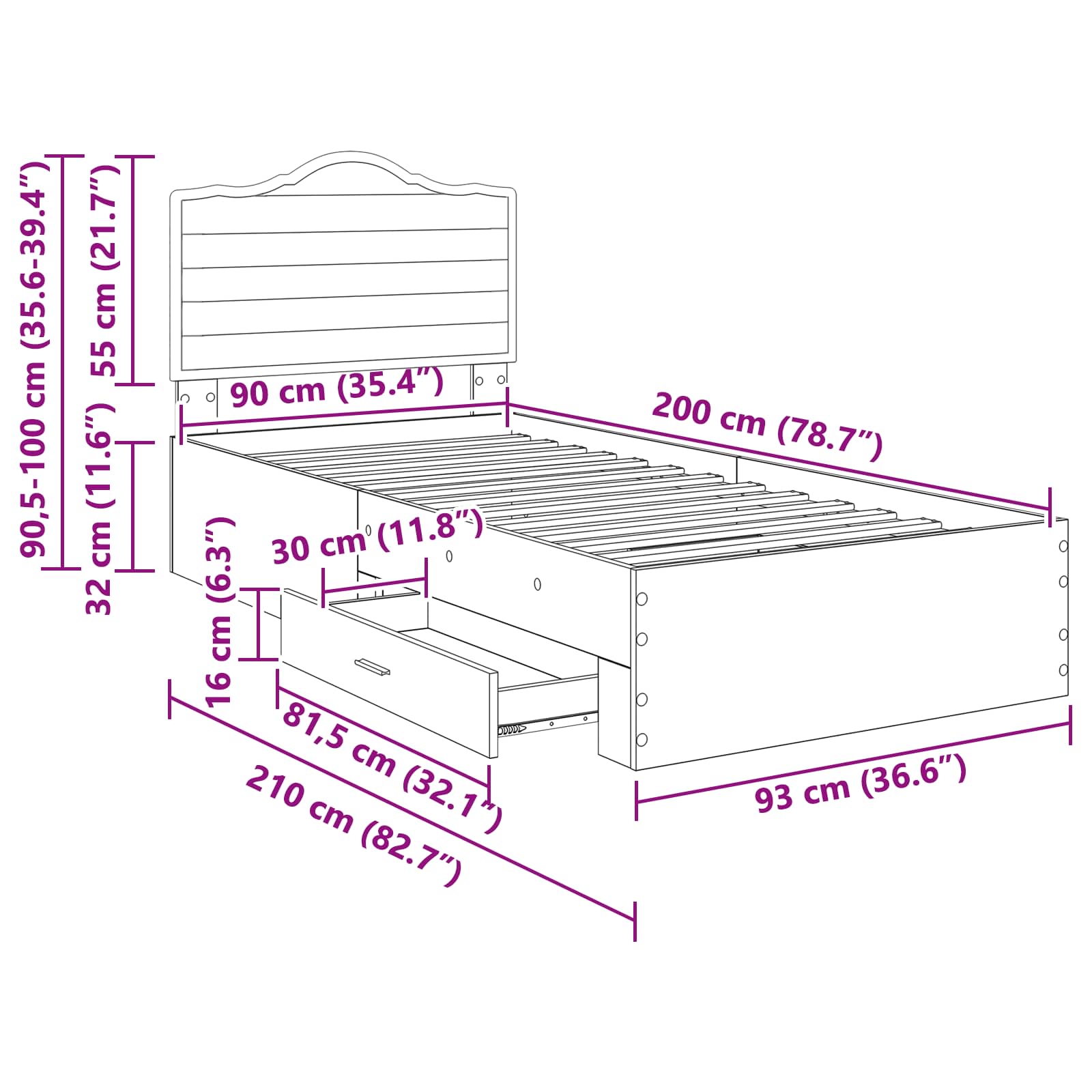 Krevetna konstrukcija Staro drvo 90 x 200 cm Konstruirano drvo