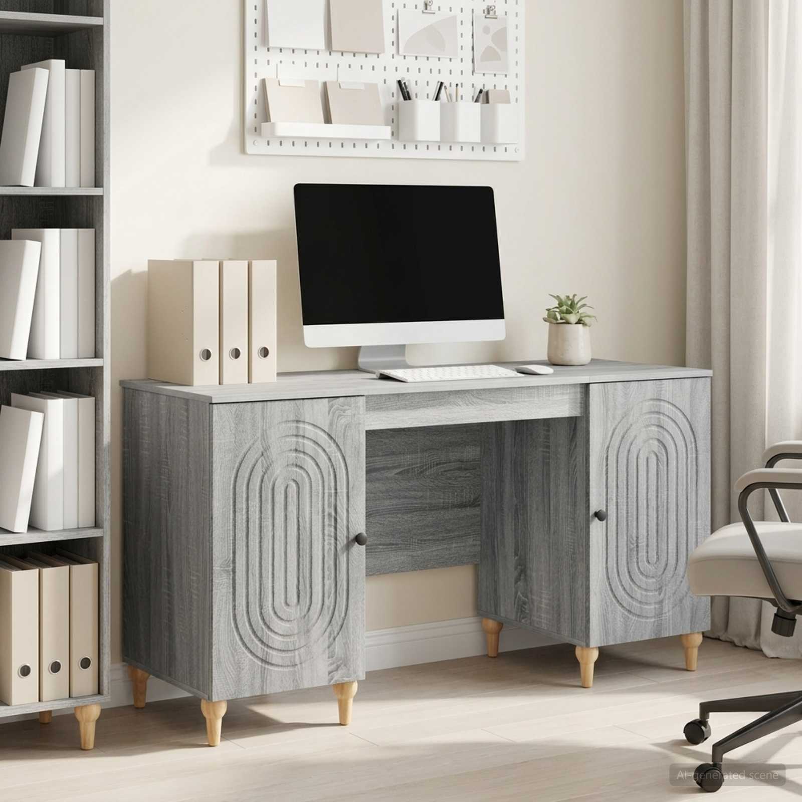 Stol s policom Siva sonoma 142,5 x 50 x 75 cm Konstruirano drvo