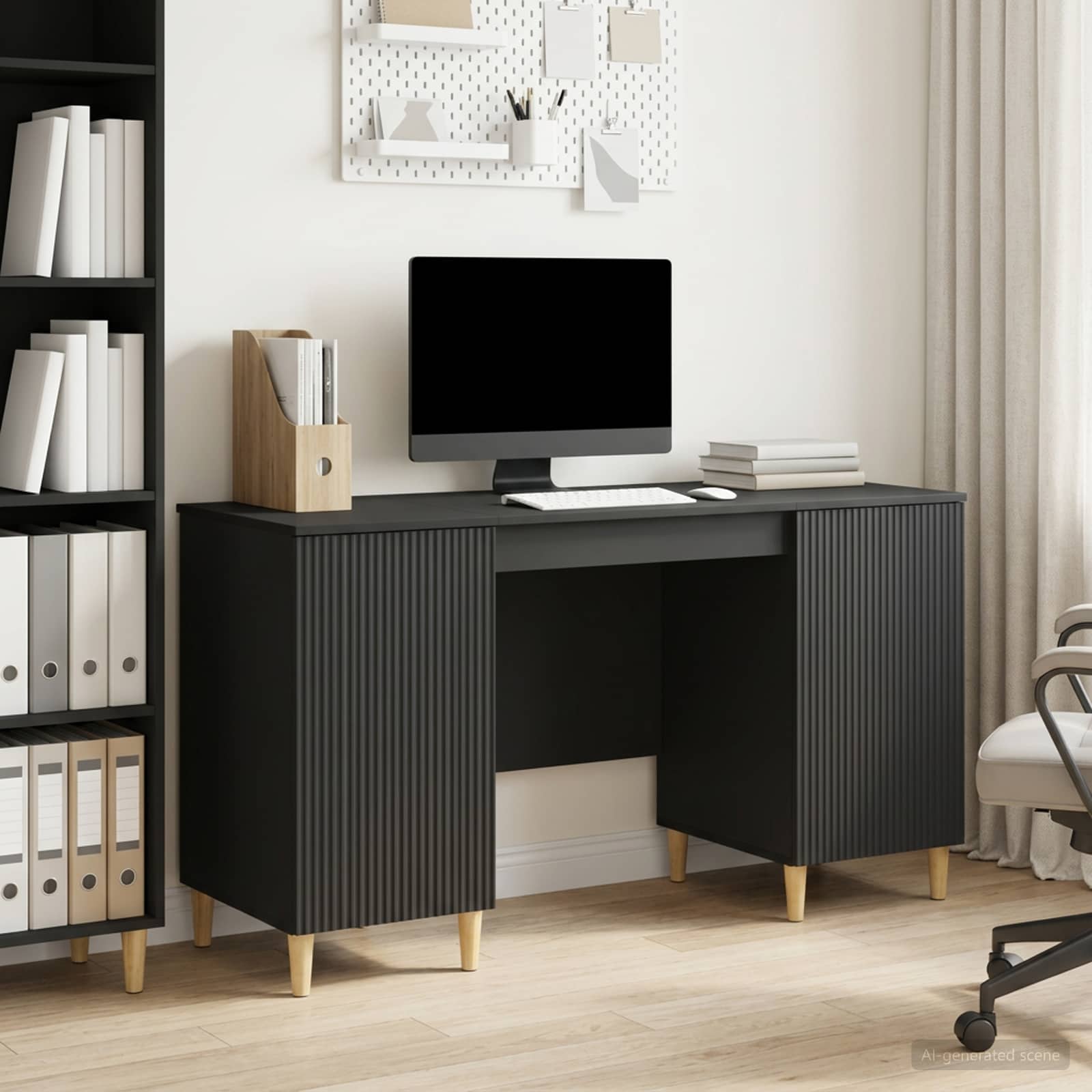 Stol s policom Crna 142,5 x 50 x 75 cm Konstruirano drvo