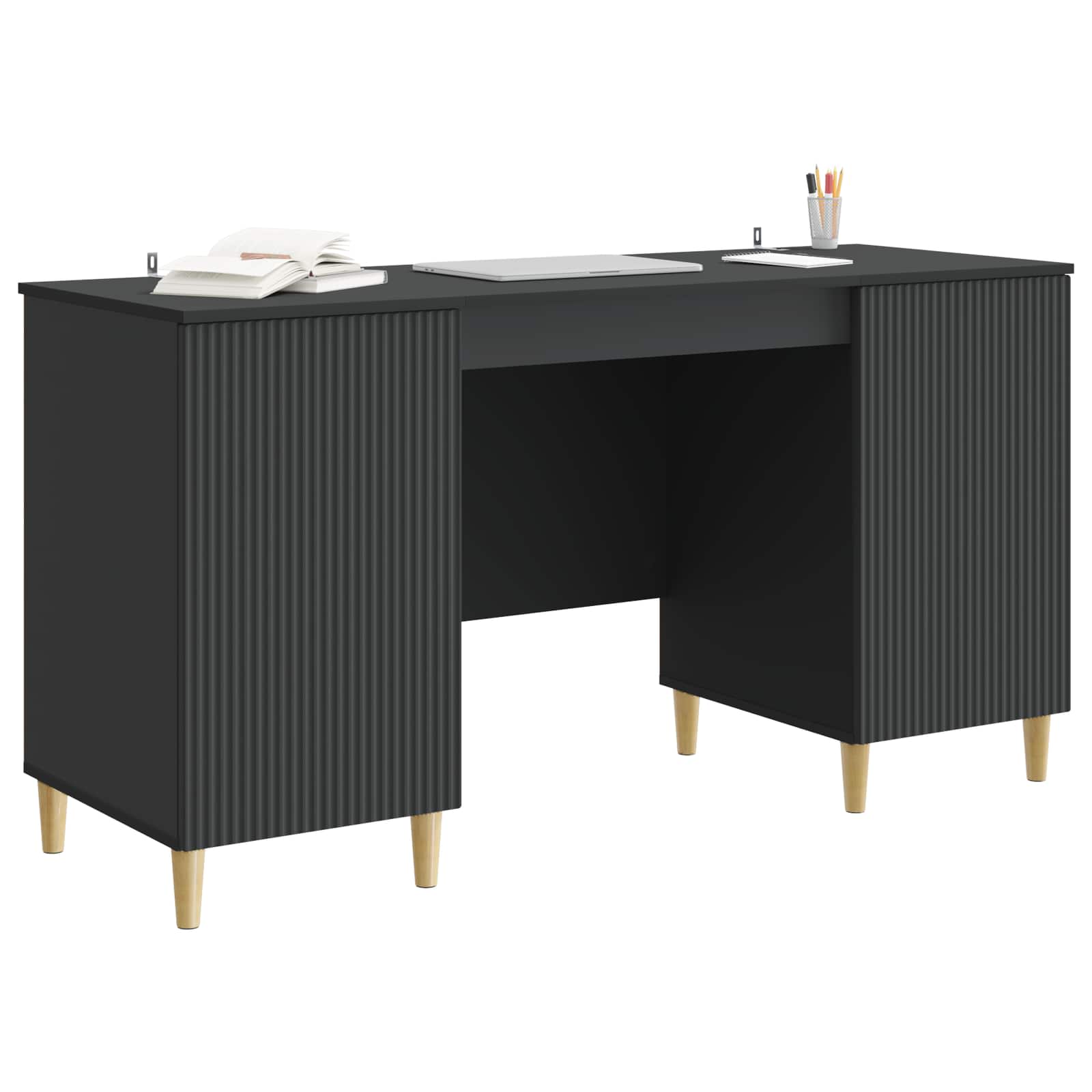 Stol s policom Crna 142,5 x 50 x 75 cm Konstruirano drvo