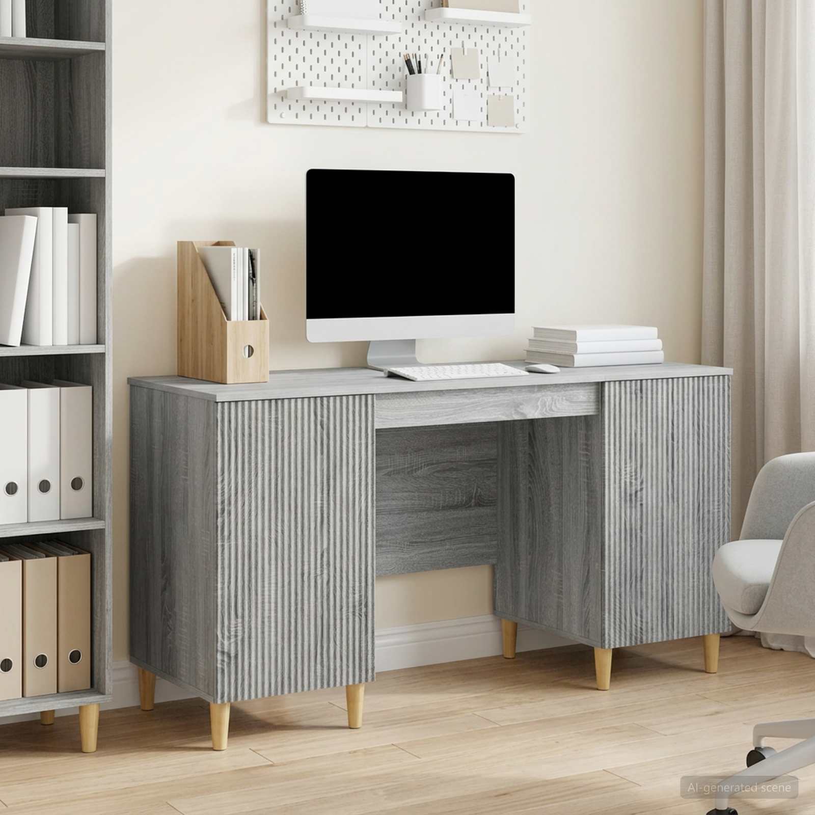 Stol s policom Siva sonoma 142,5 x 50 x 75 cm Konstruirano drvo