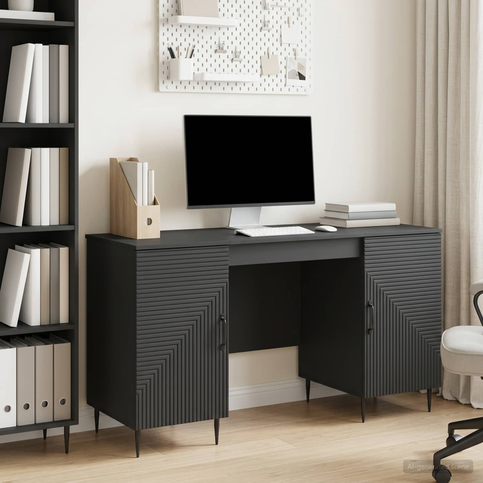 Stol s policom Crna 142,5 x 50 x 75 cm Konstruirano drvo